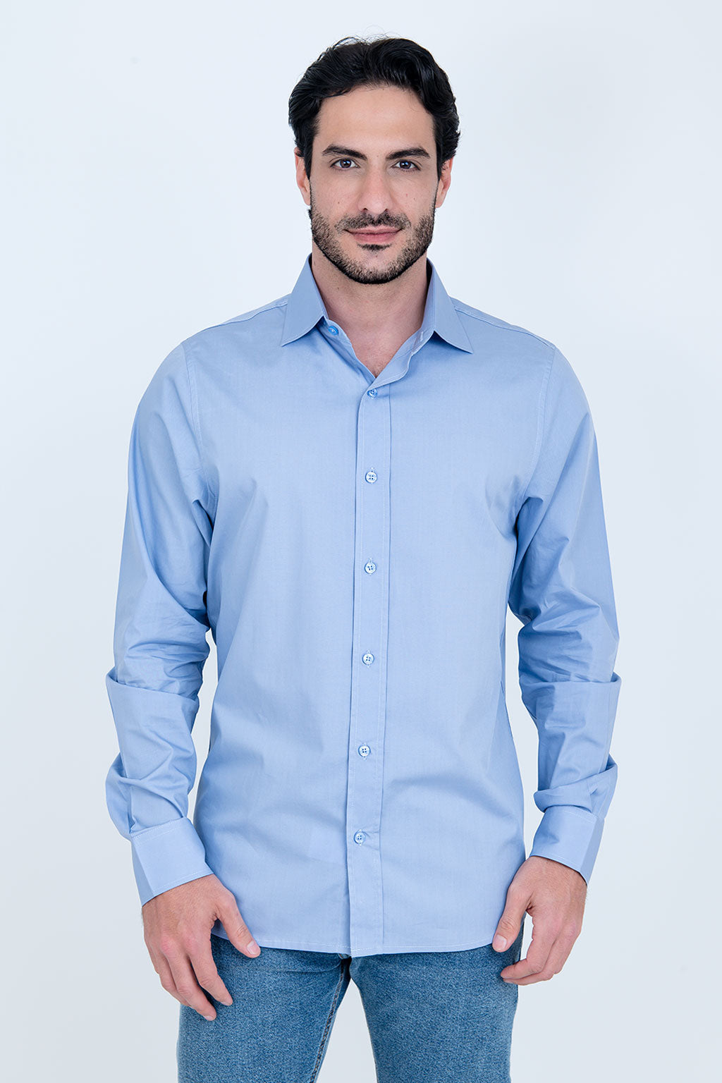 Camisa Masculina Algodão Manga Longa Azul Claro