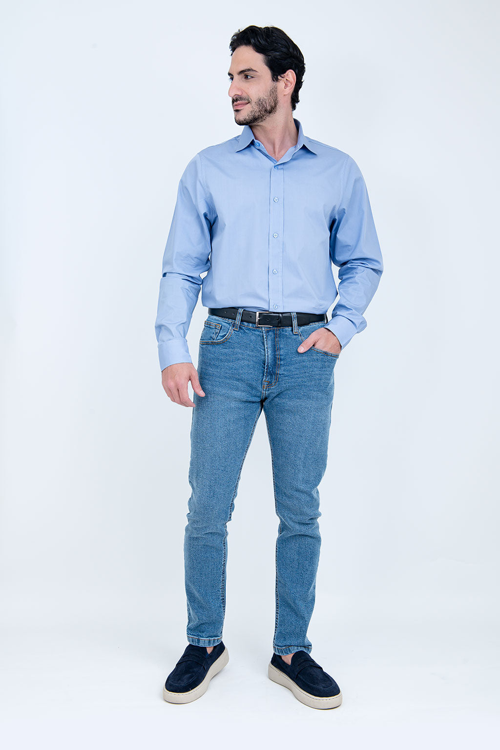 Camisa Masculina Algodão Manga Longa Azul Claro
