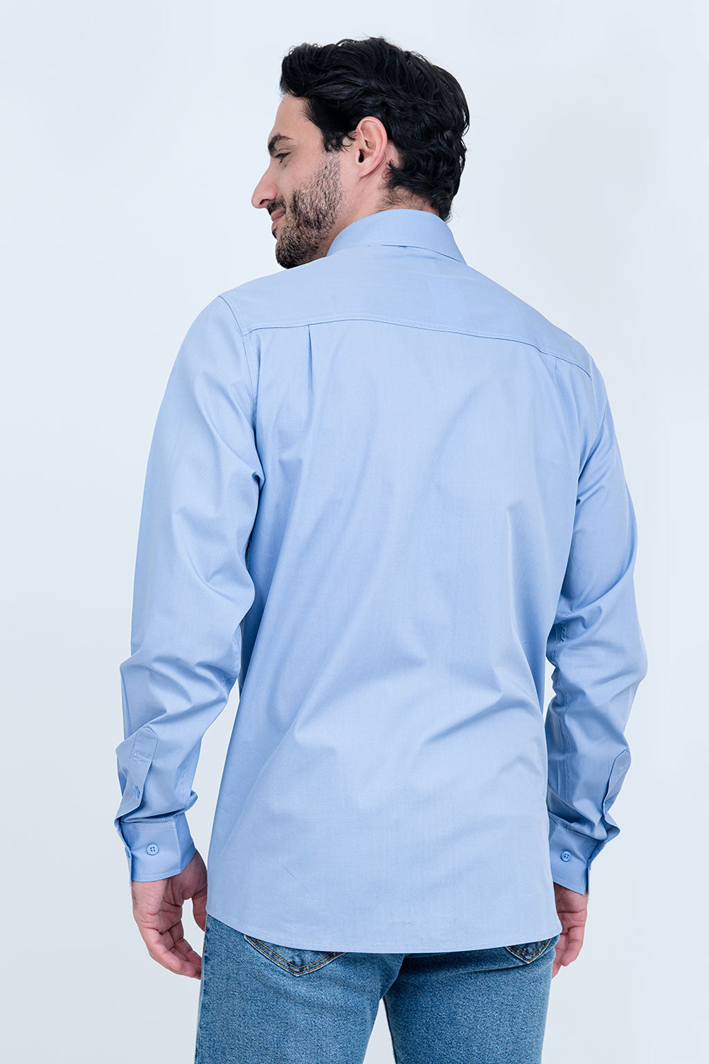 Camisa Masculina Algodão Manga Longa Azul Claro