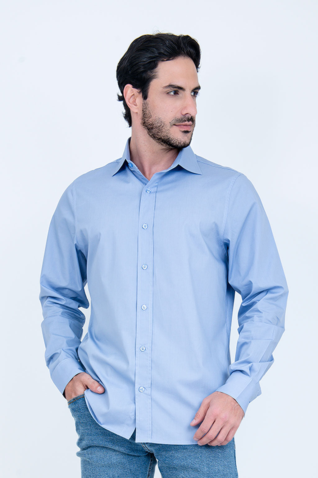 Camisa Masculina Algodão Manga Longa Azul Claro