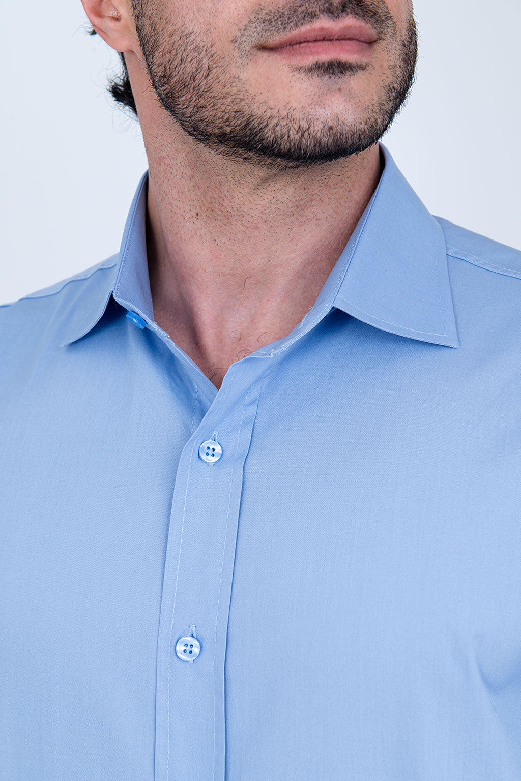 Camisa Masculina Algodão Manga Longa Azul Claro