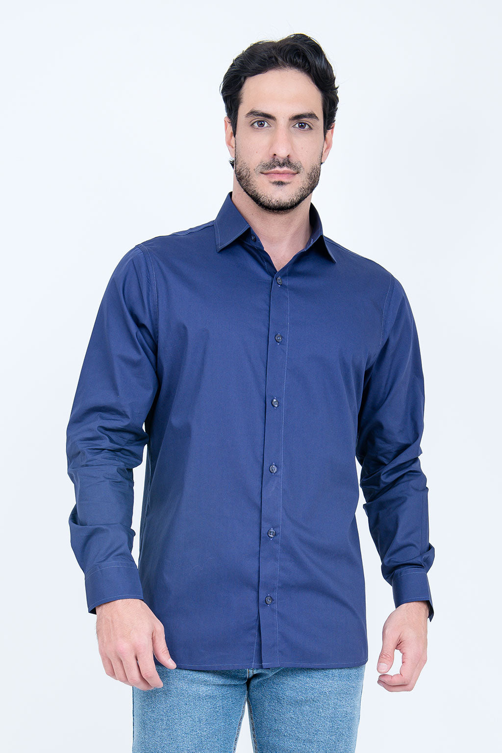 Camisa Masculina Algodão Manga Longa Marinho