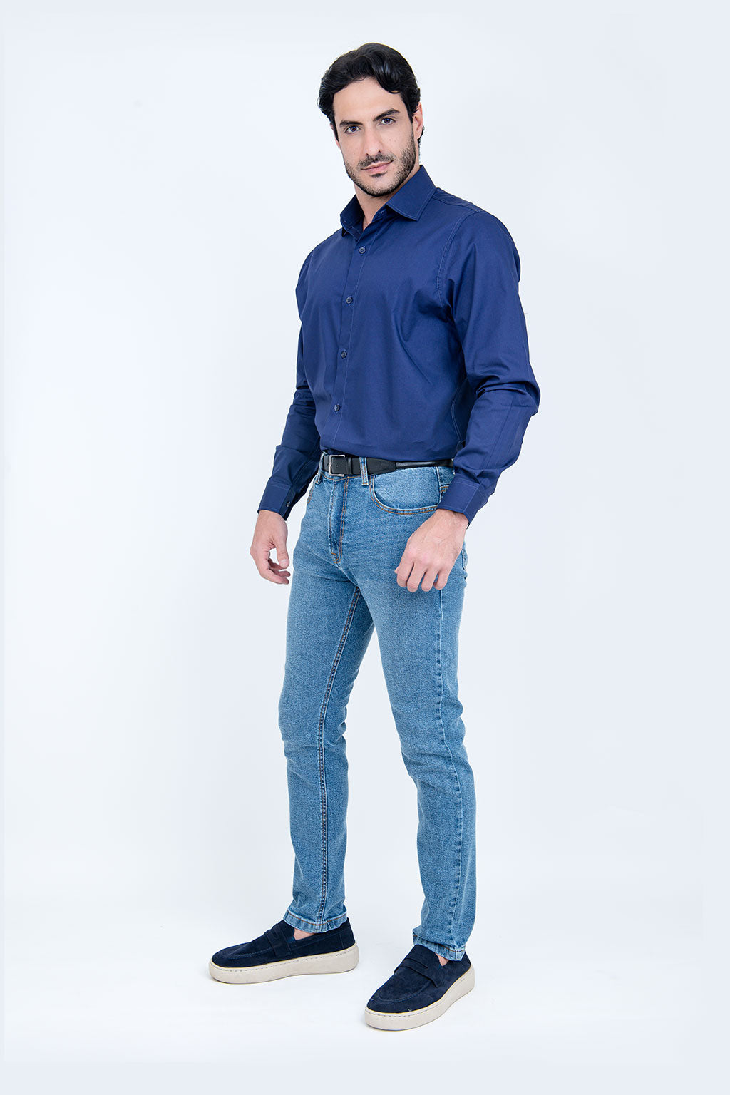 Camisa Masculina Algodão Manga Longa Marinho