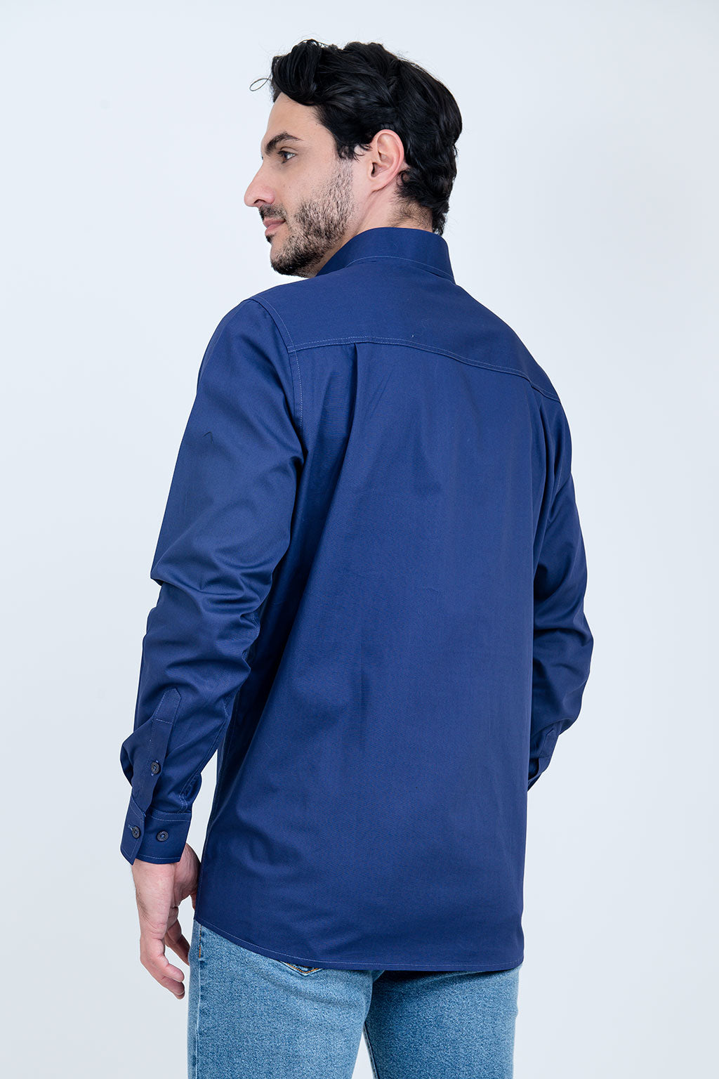 Camisa Masculina Algodão Manga Longa Marinho