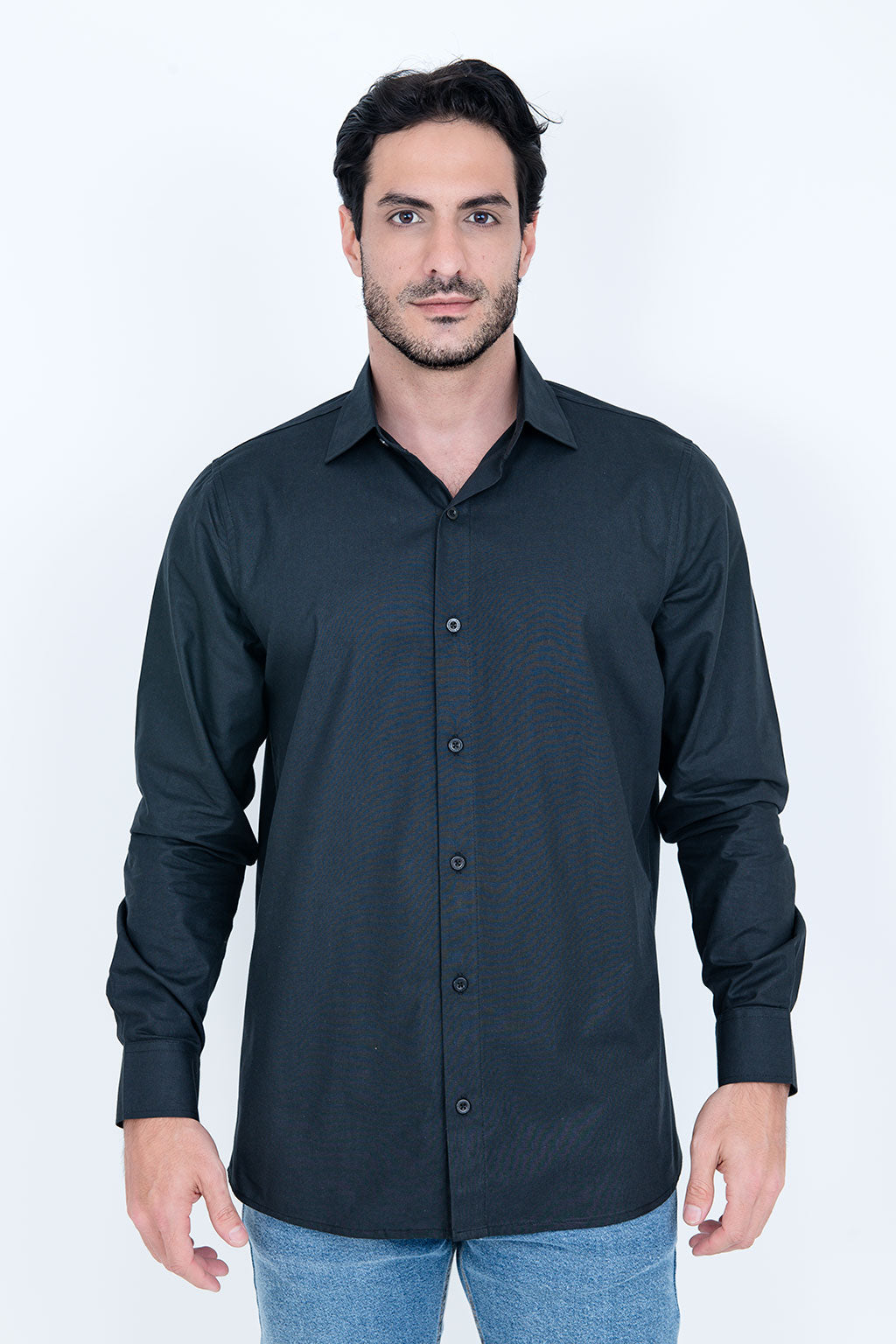 Camisa Masculina Algodão Manga Longa Preta
