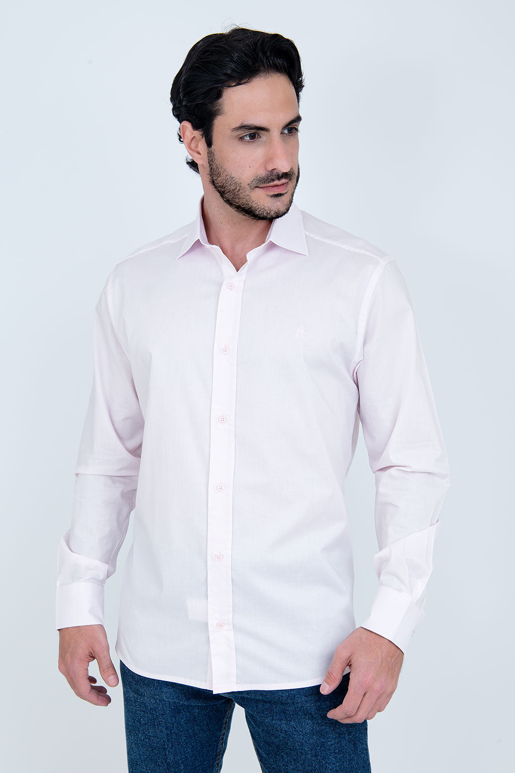 Camisa Masculina Algodão Manga Longa Rosa