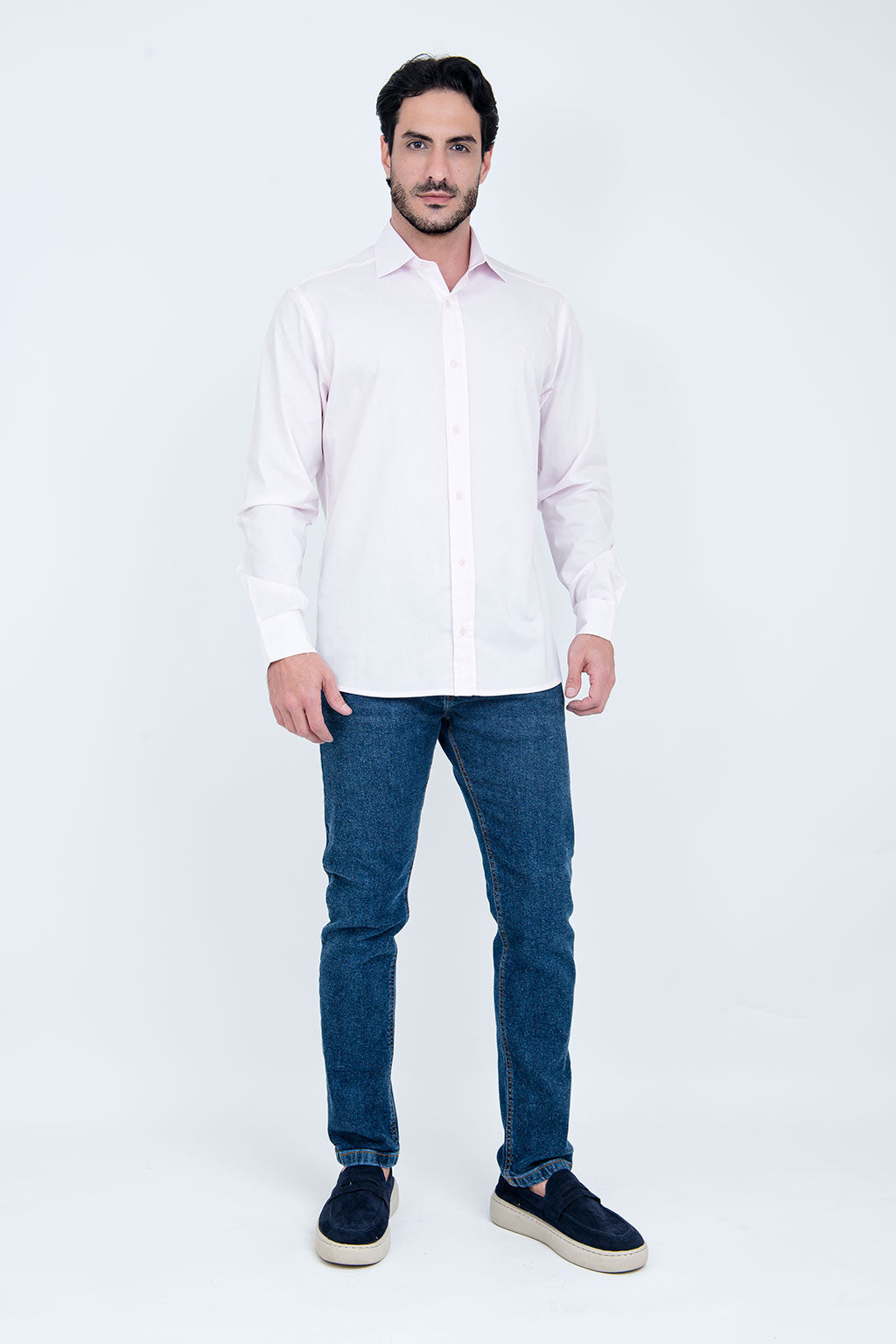 Camisa Masculina Algodão Manga Longa Rosa