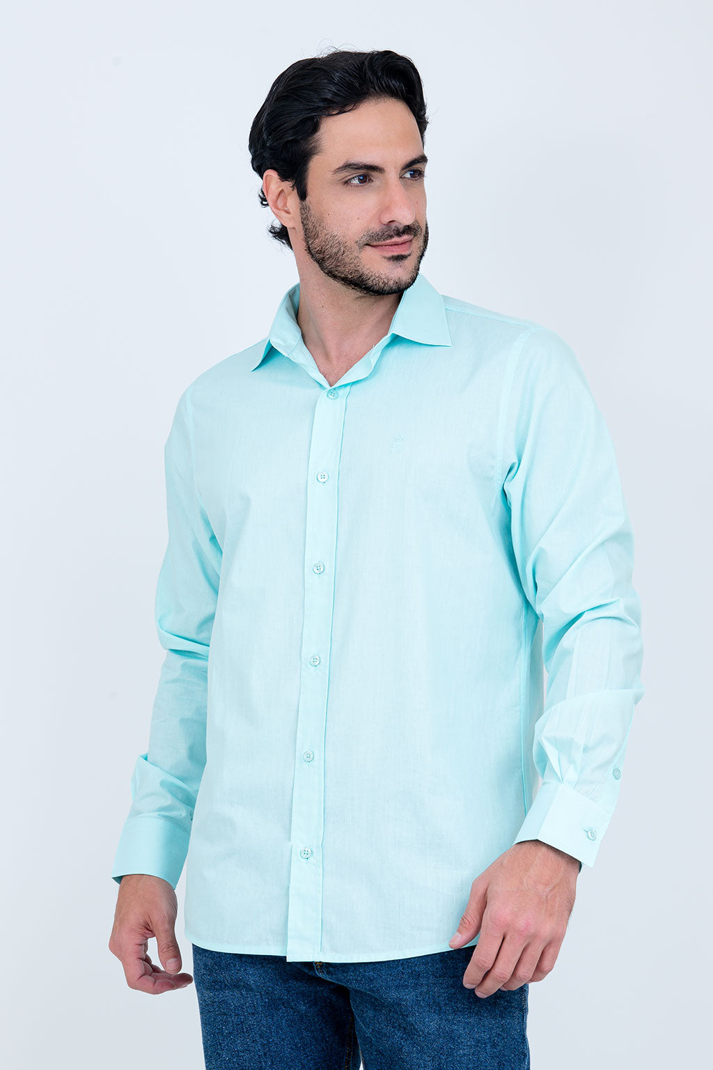 Camisa Masculina Algodão Manga Longa Verde Claro
