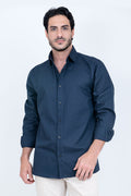 Camisa Linho Misto Manga Longa Marinho