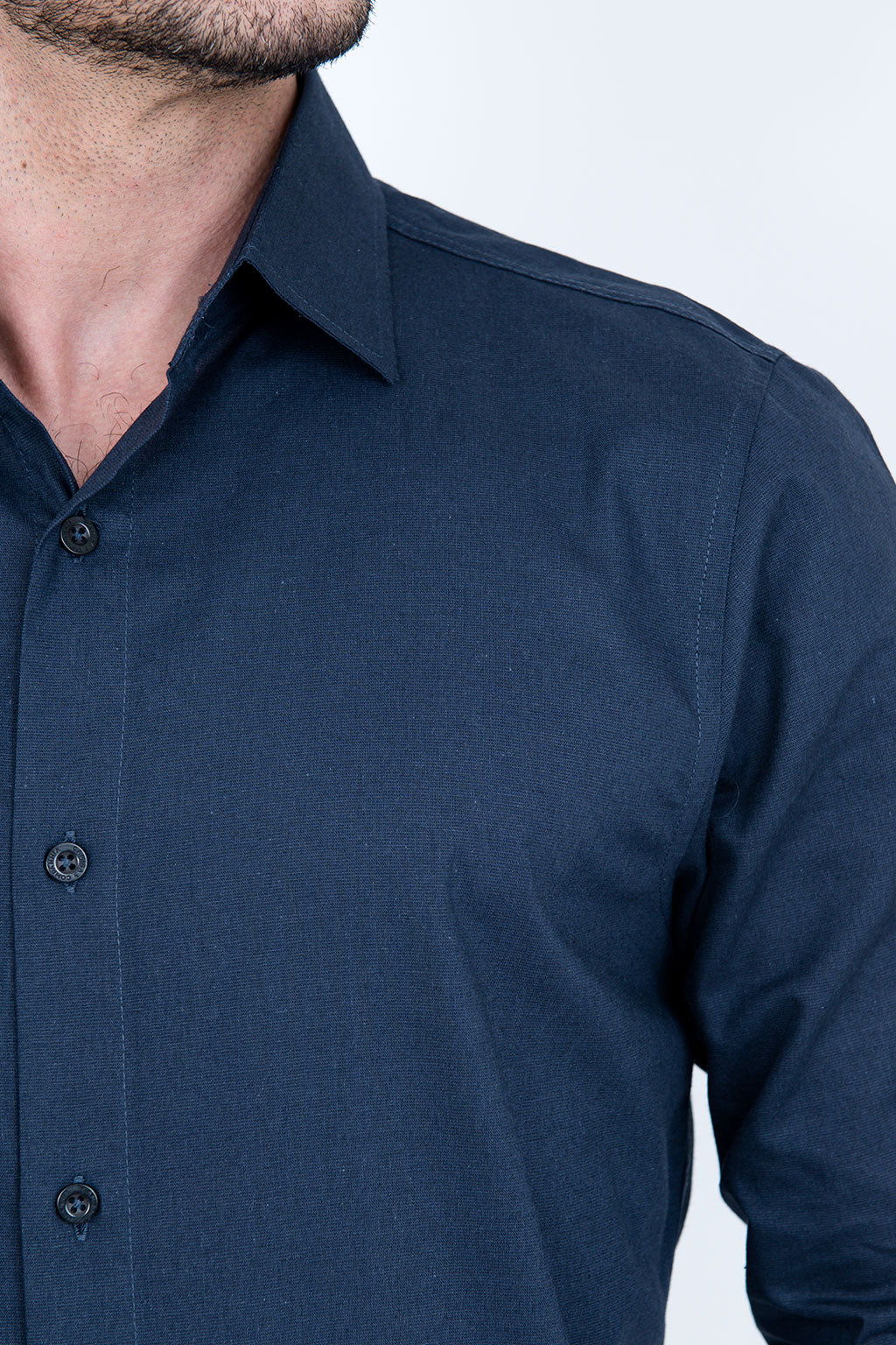 Camisa Linho Misto Manga Longa Marinho