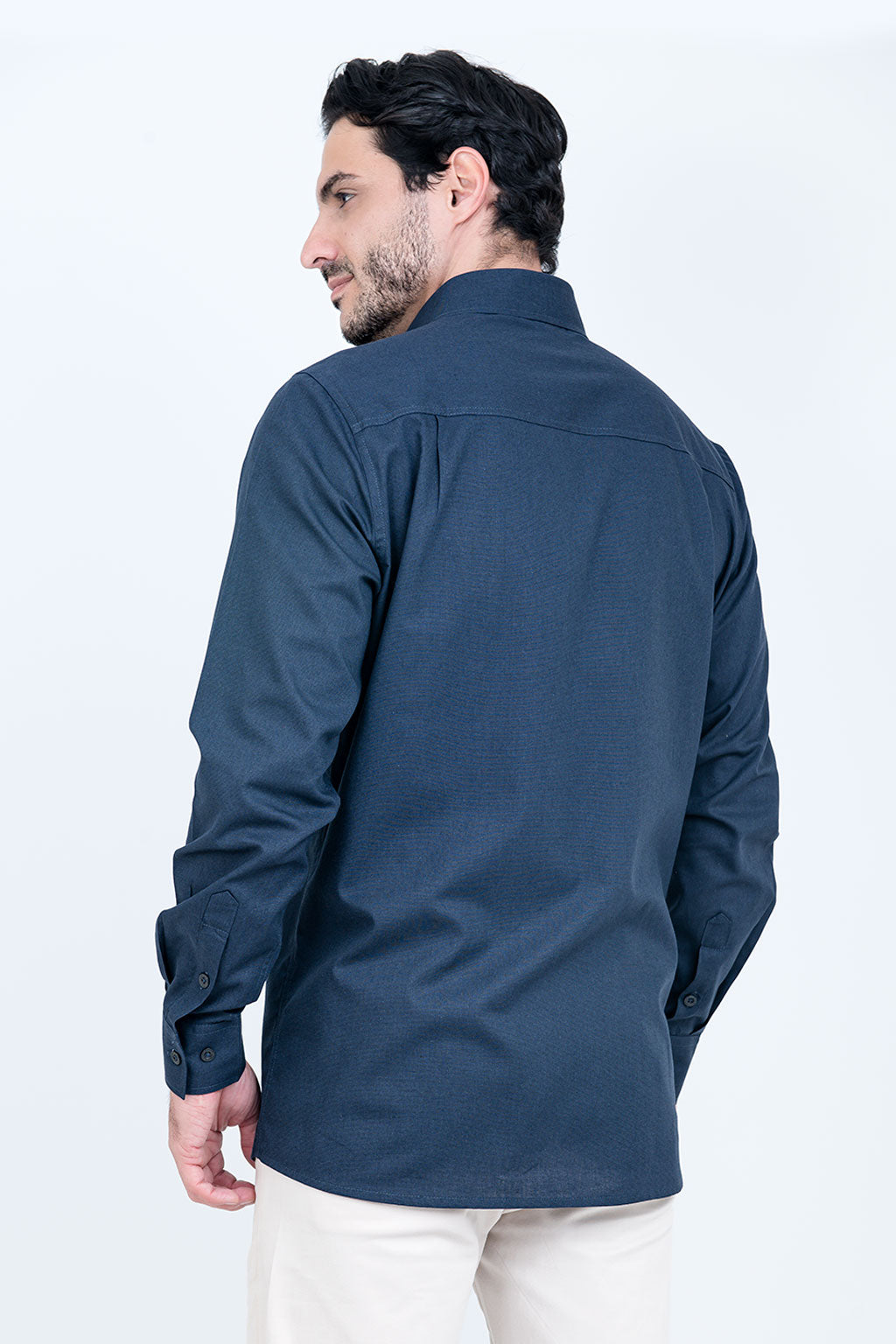 Camisa Linho Misto Manga Longa Marinho