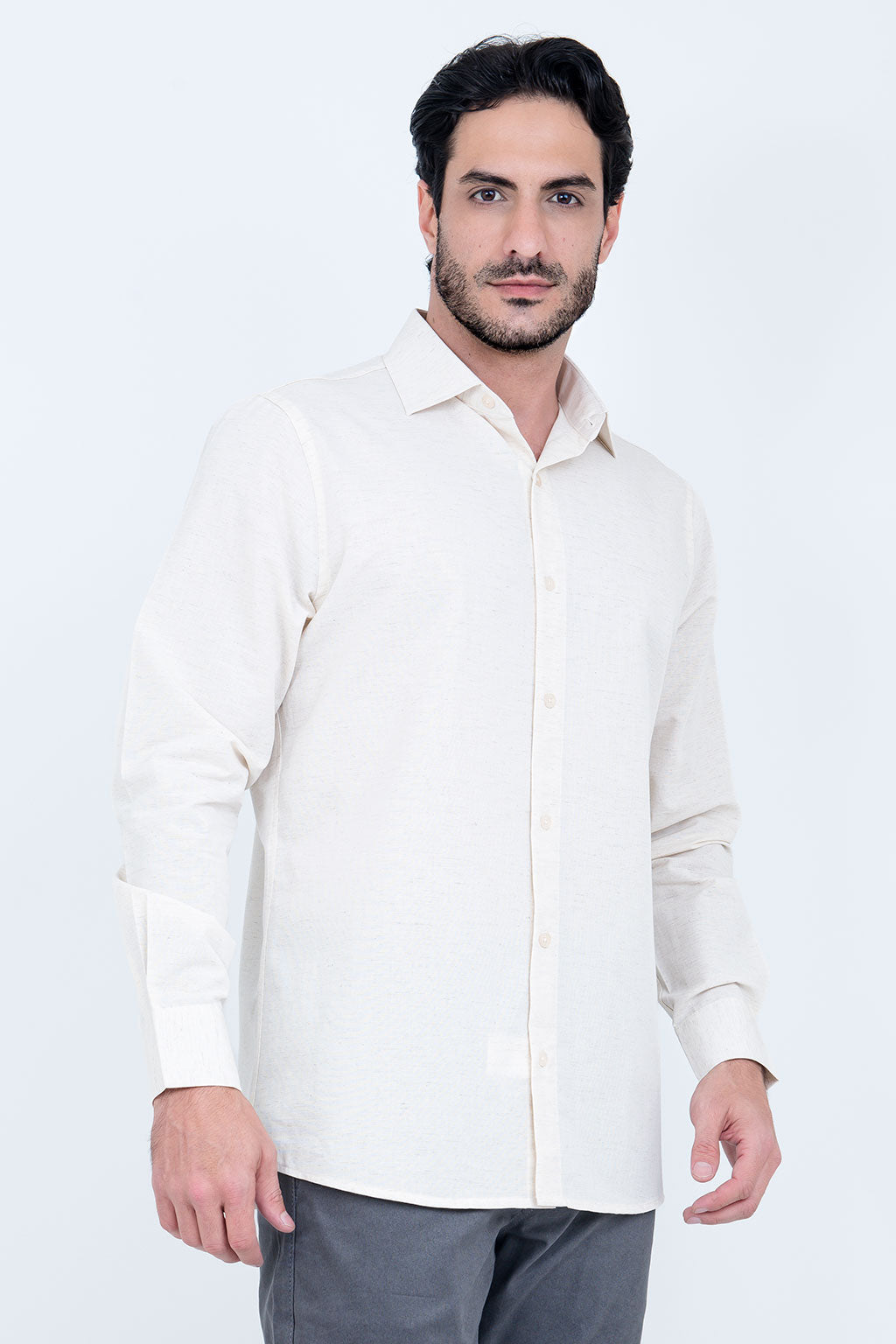 Camisa Linho Misto Manga Longa Palha