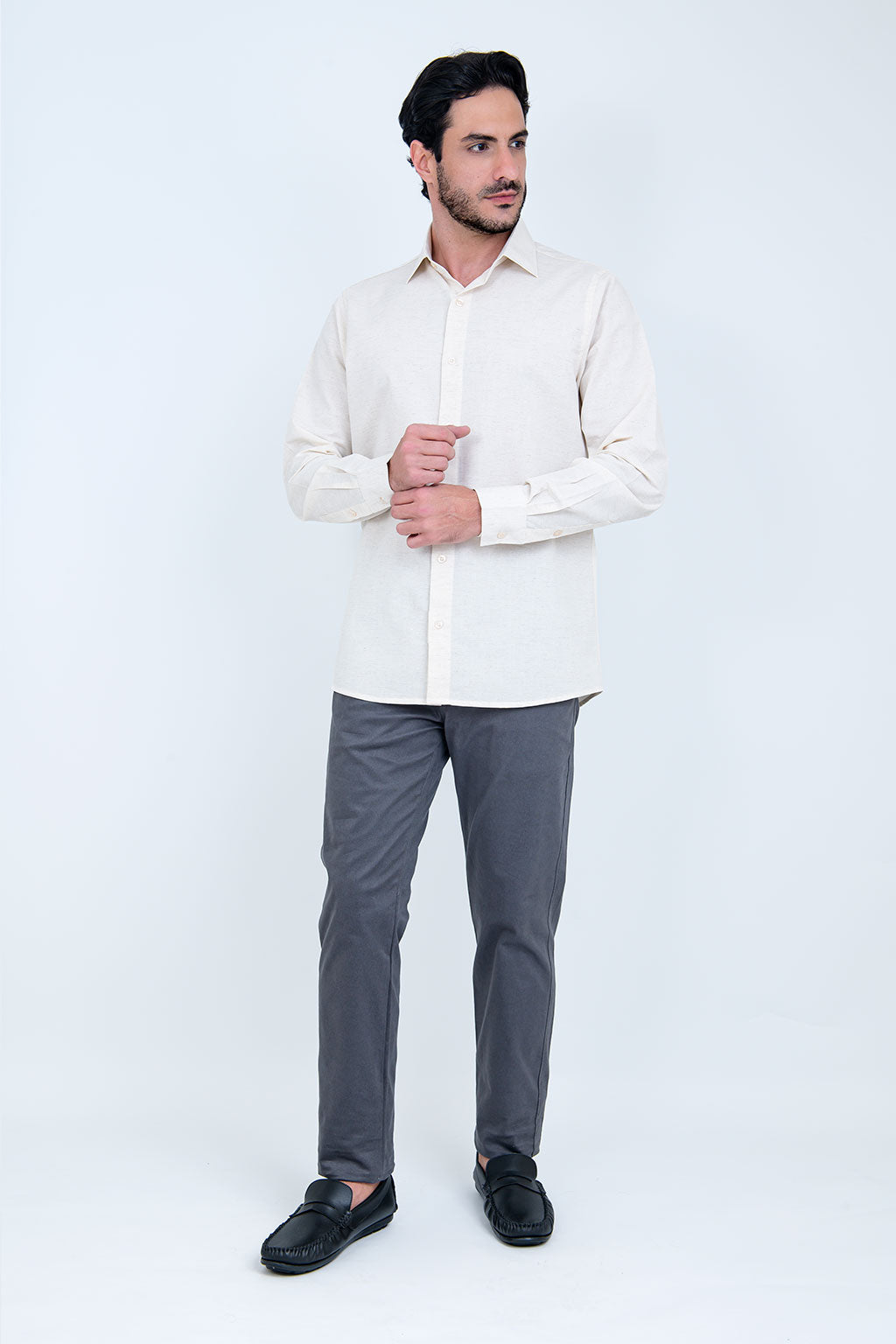 Camisa Linho Misto Manga Longa Palha