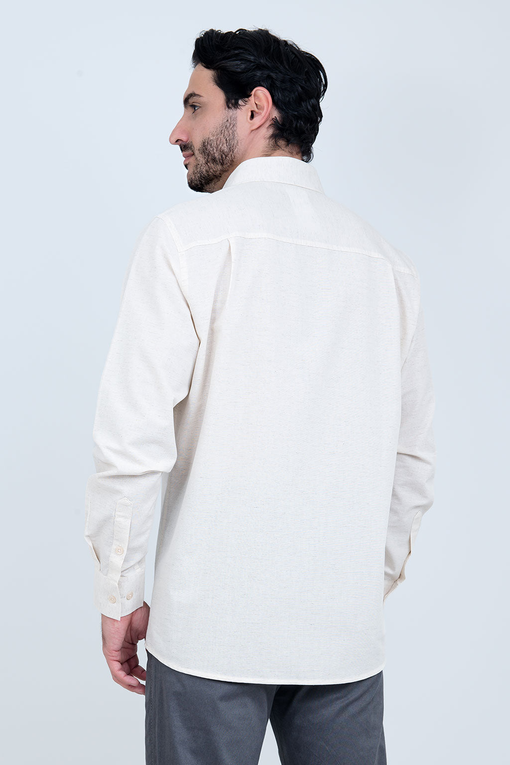 Camisa Linho Misto Manga Longa Palha