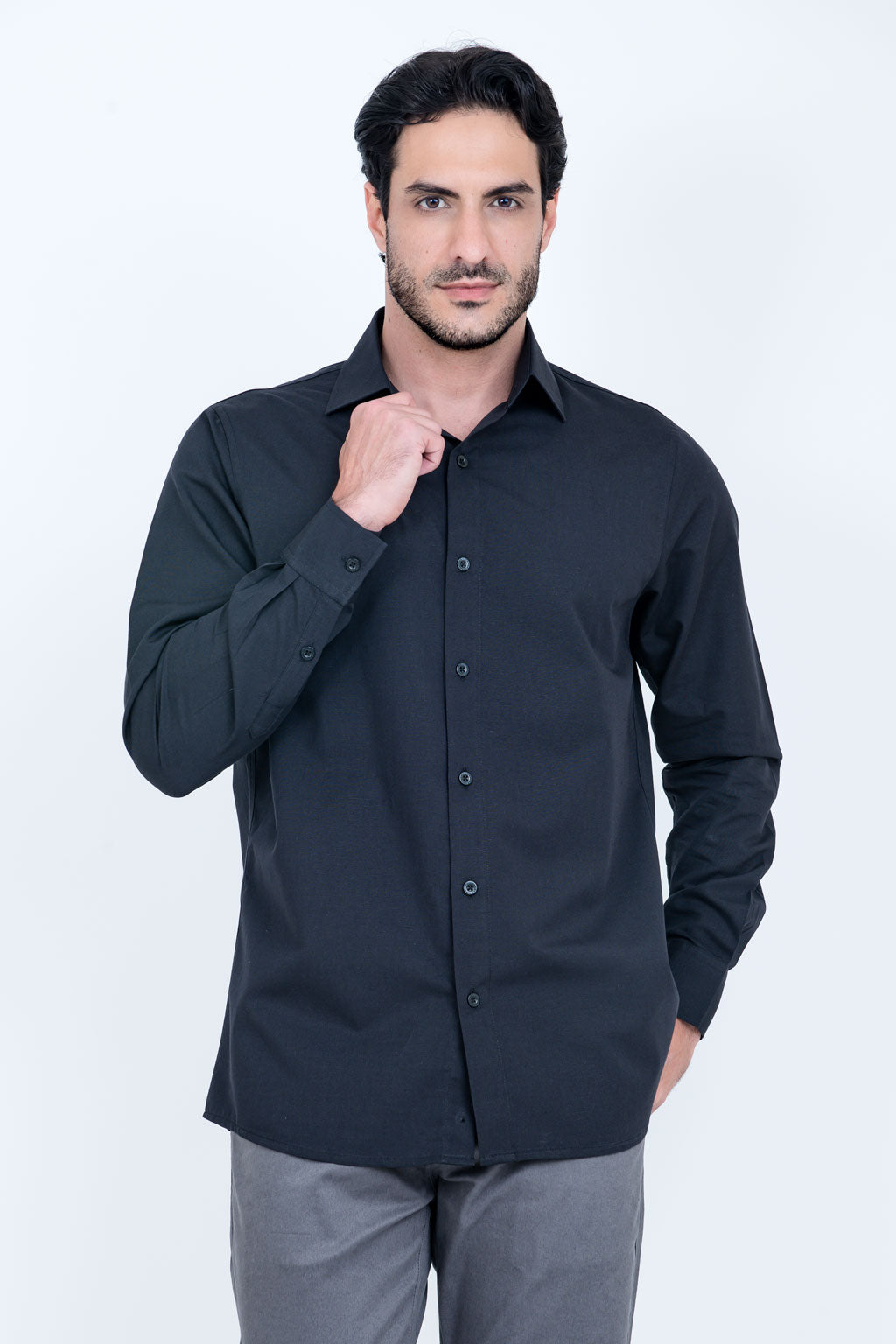 Camisa Linho Misto Manga Longa Preta