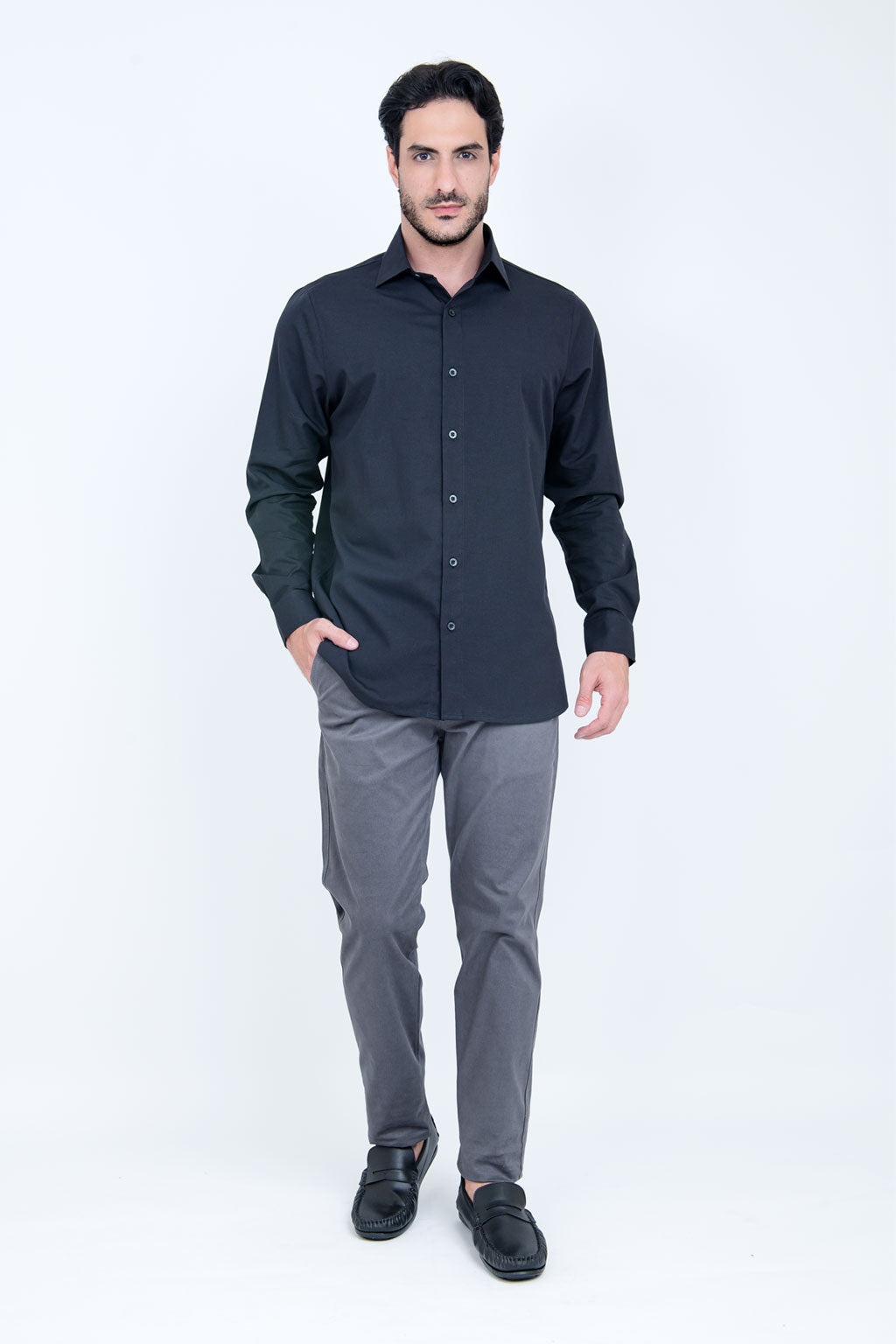 Camisa Linho Misto Manga Longa Preta
