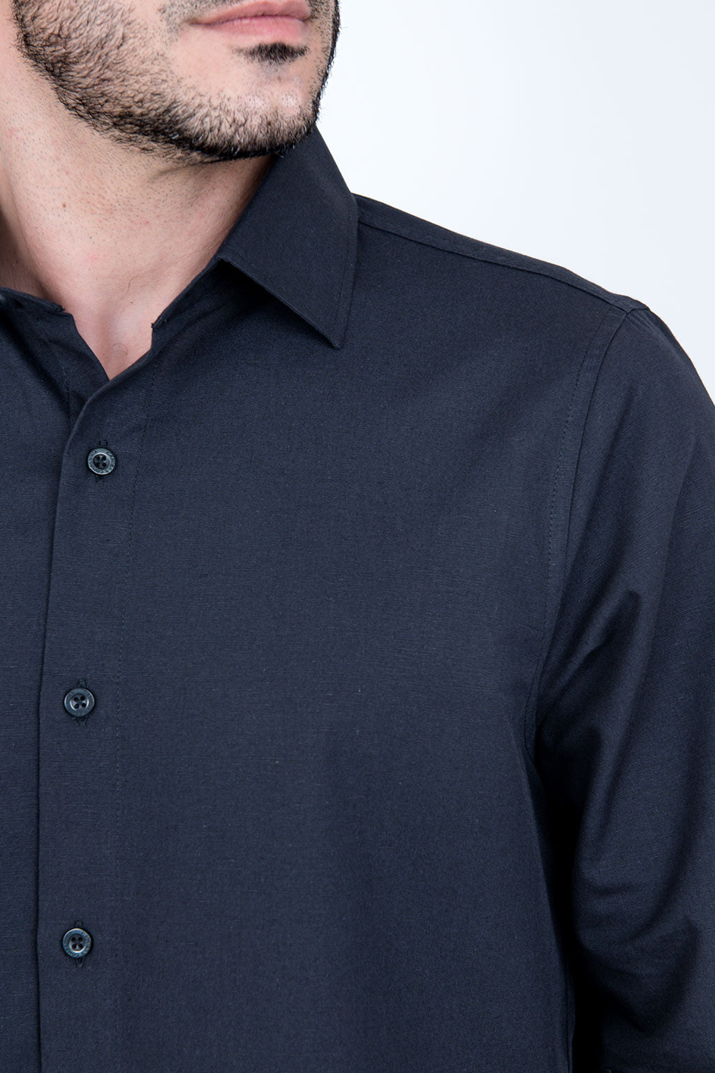 Camisa Linho Misto Manga Longa Preta