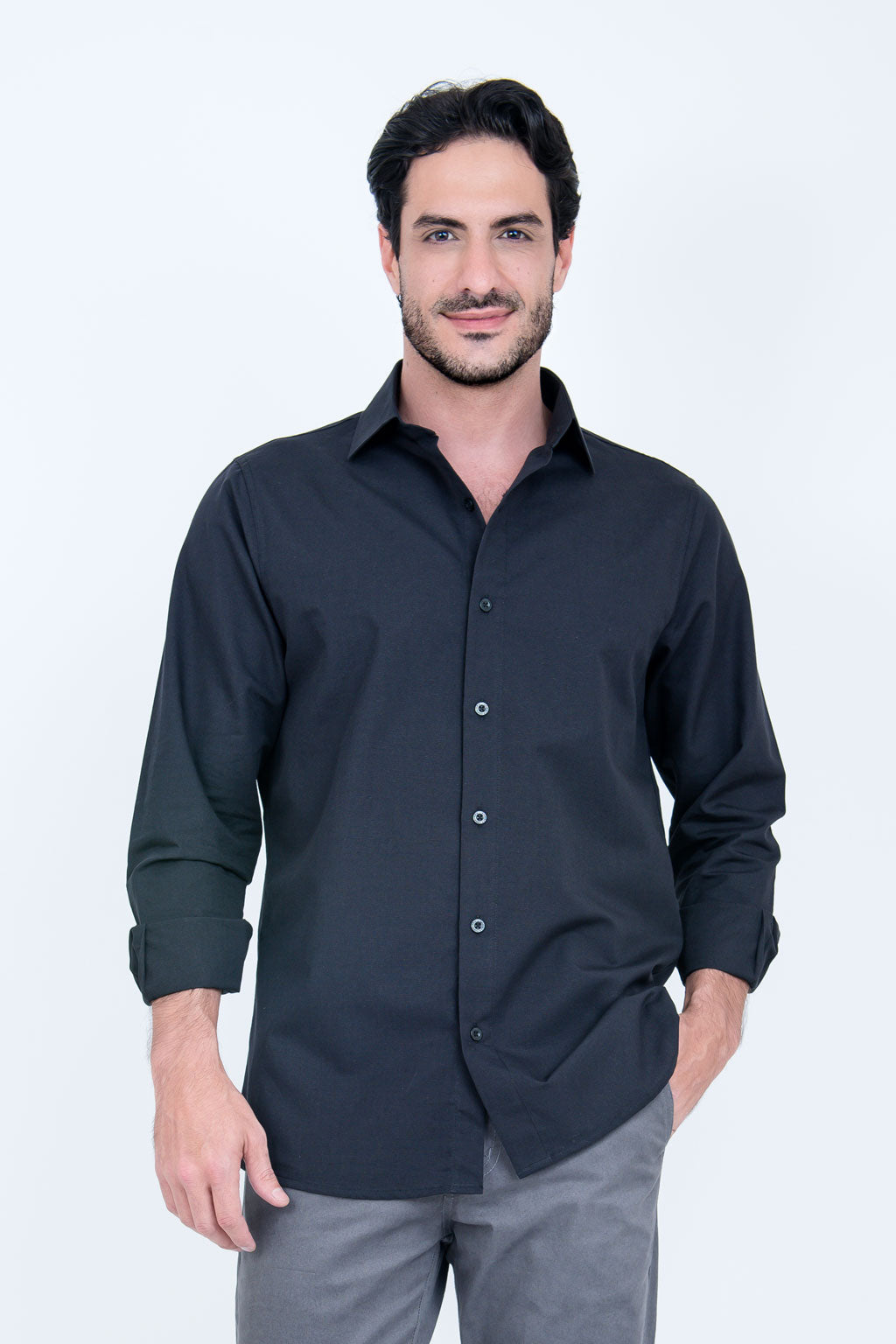 Camisa Linho Misto Manga Longa Preta