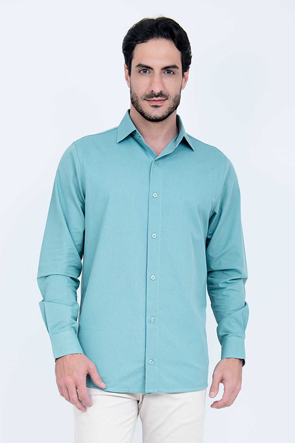 Camisa Linho Misto Manga Longa Verde