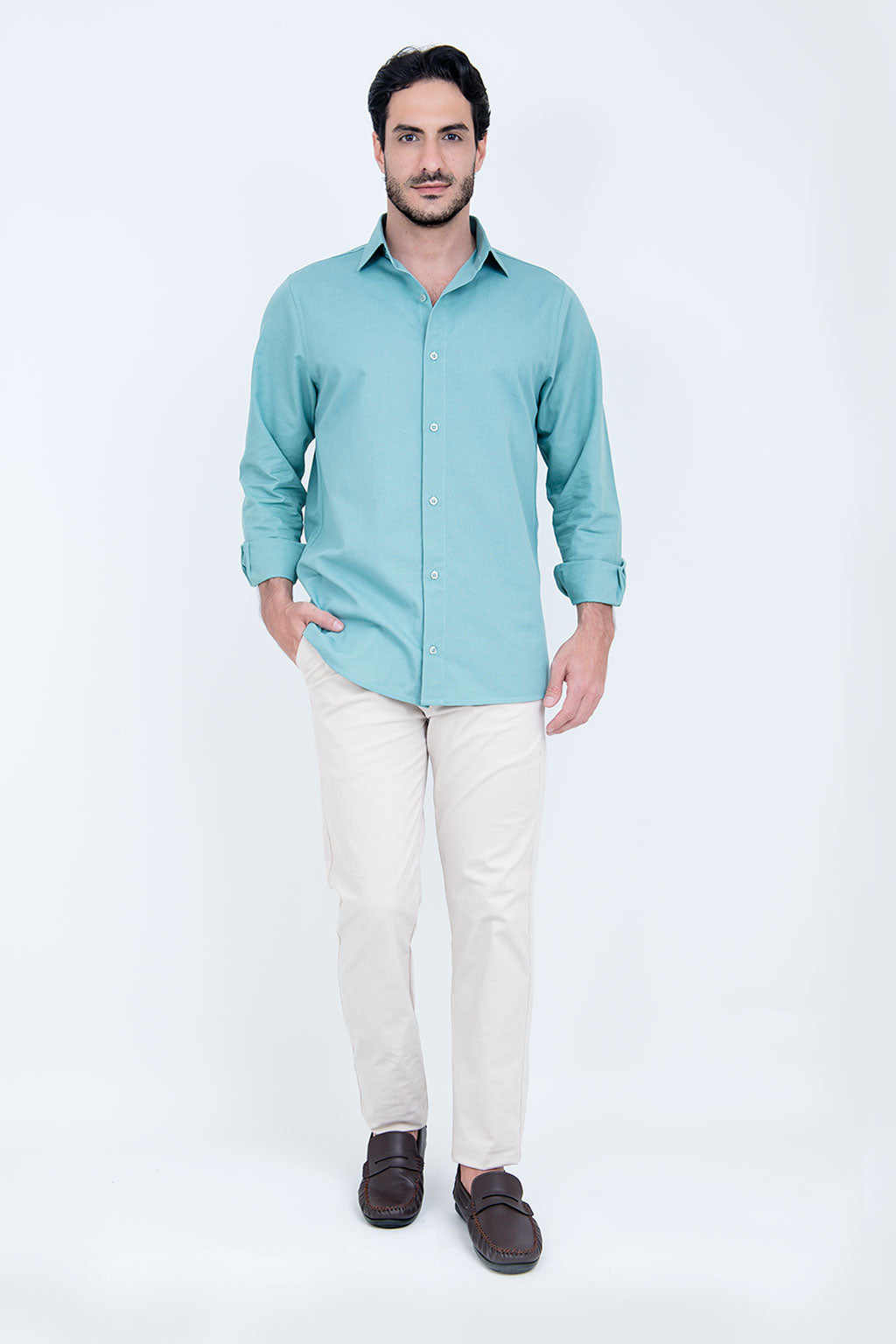 Camisa Linho Misto Manga Longa Verde