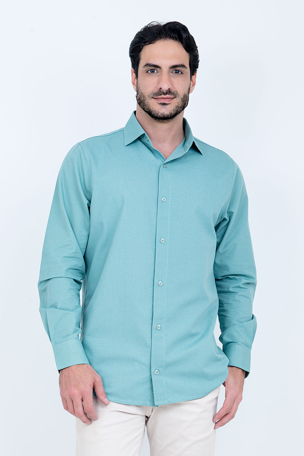 Camisa Linho Misto Manga Longa Verde