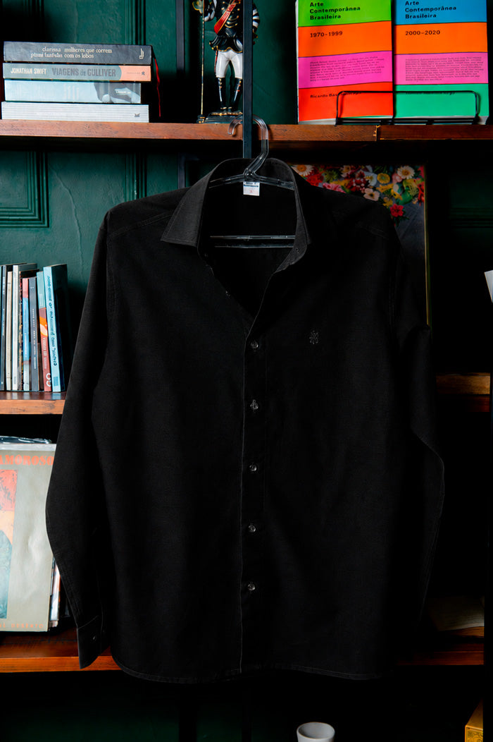 Camisa Linho Misto Manga Longa Preta