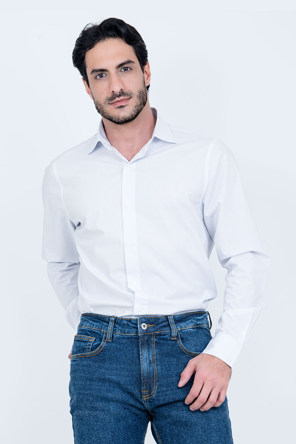 Camisa Masculina Algodão Manga Longa Branca