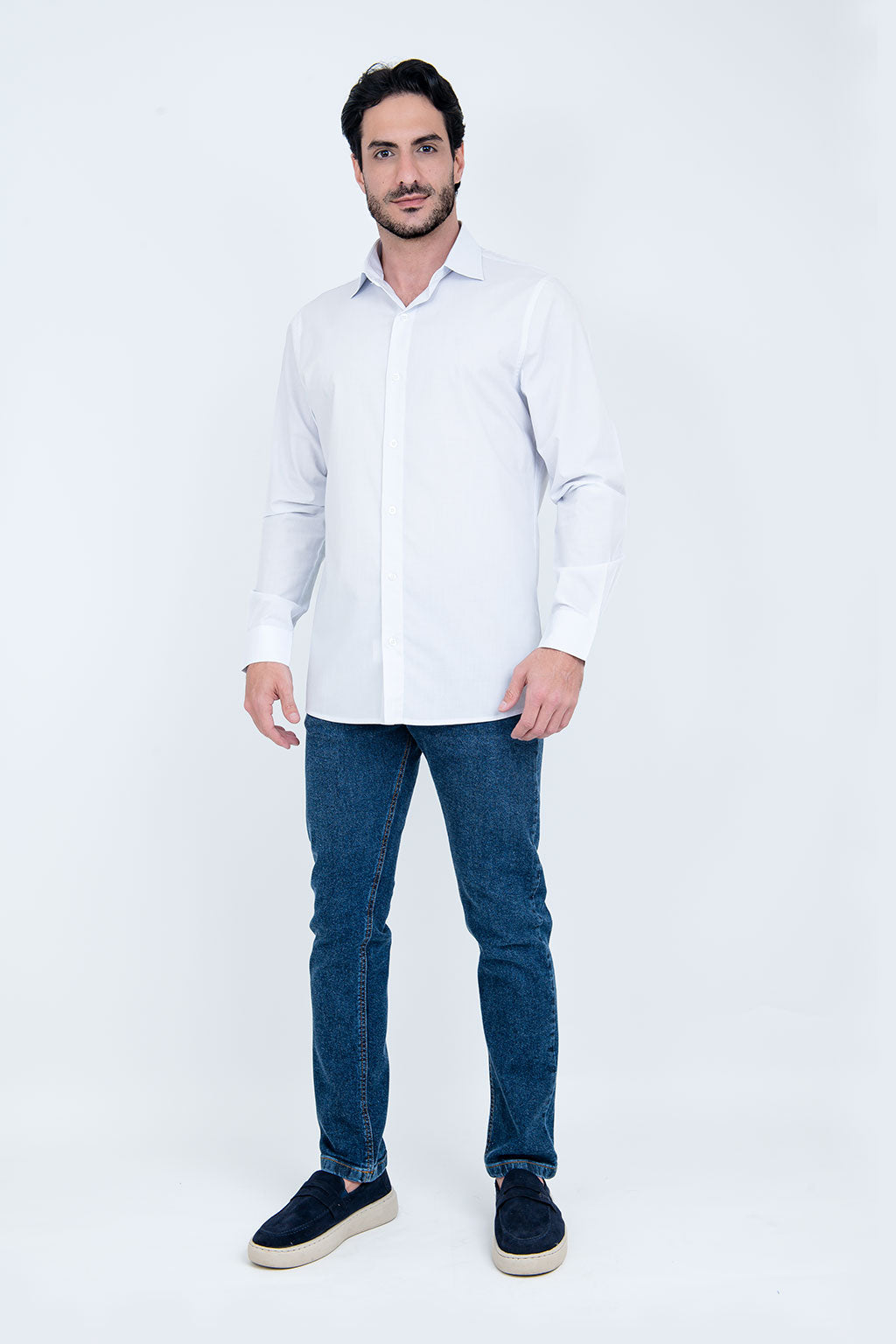 Camisa Masculina Algodão Manga Longa Branca