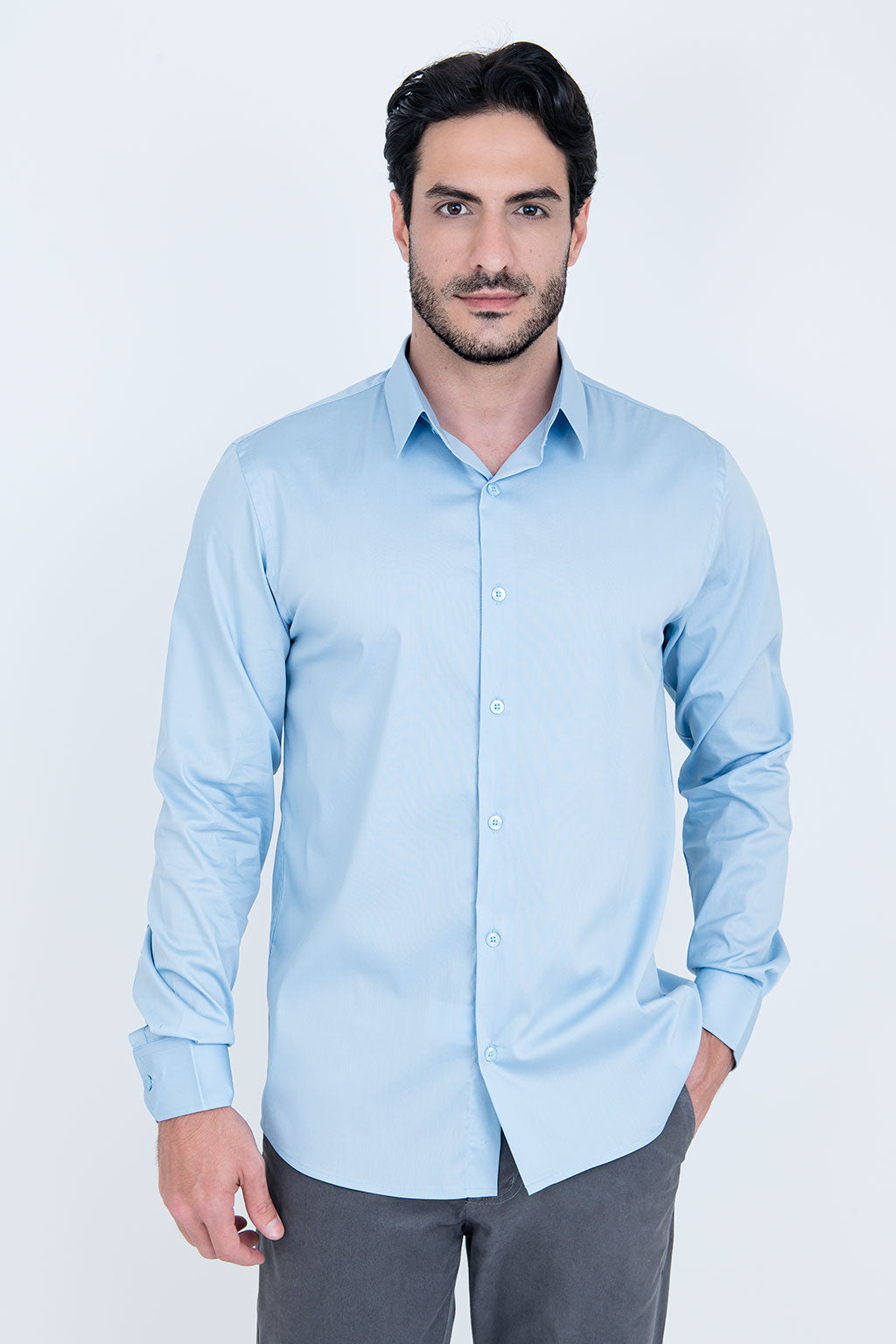 Camisa Poliamida e Algodão Azul Claro