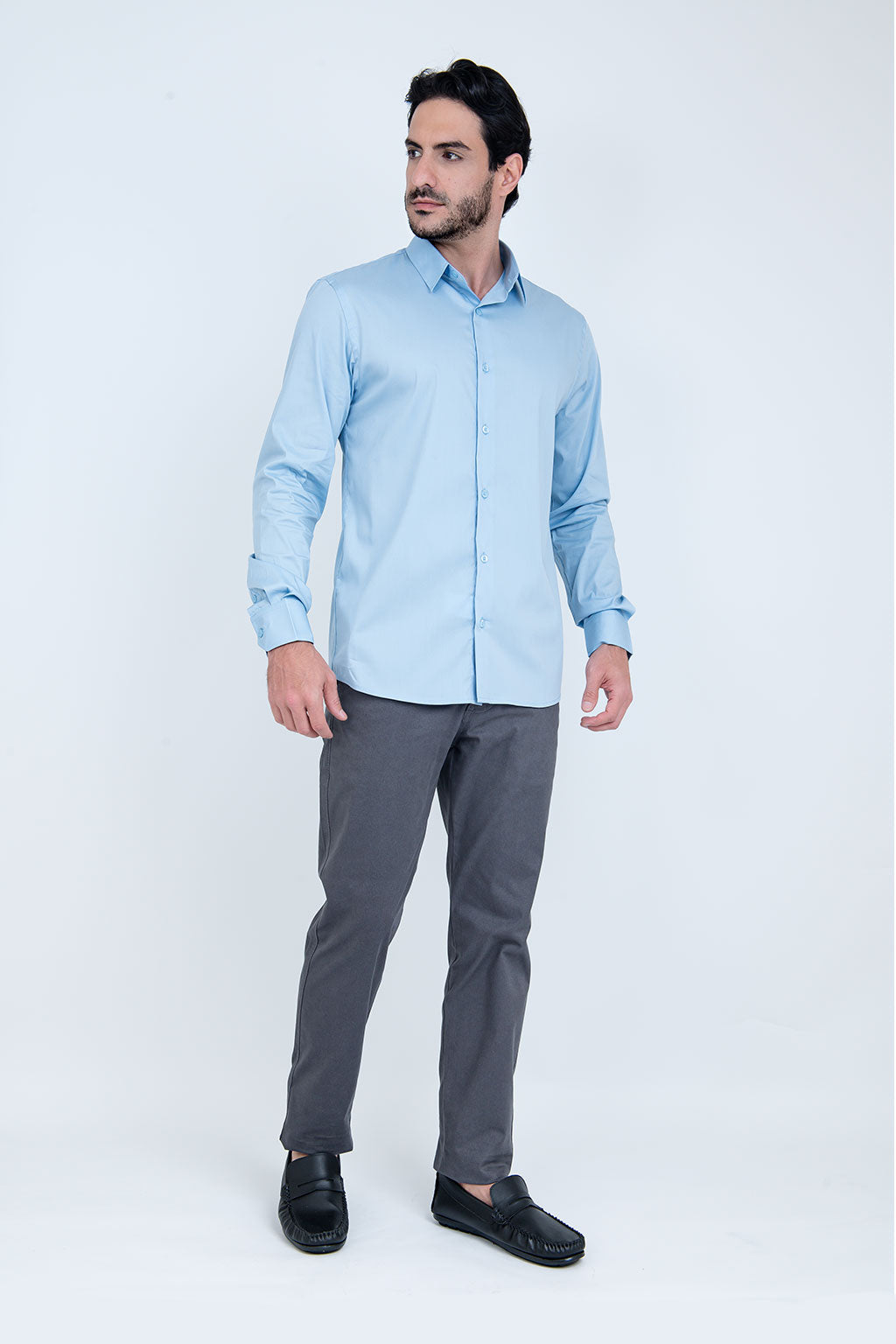 Camisa Poliamida e Algodão Azul Claro