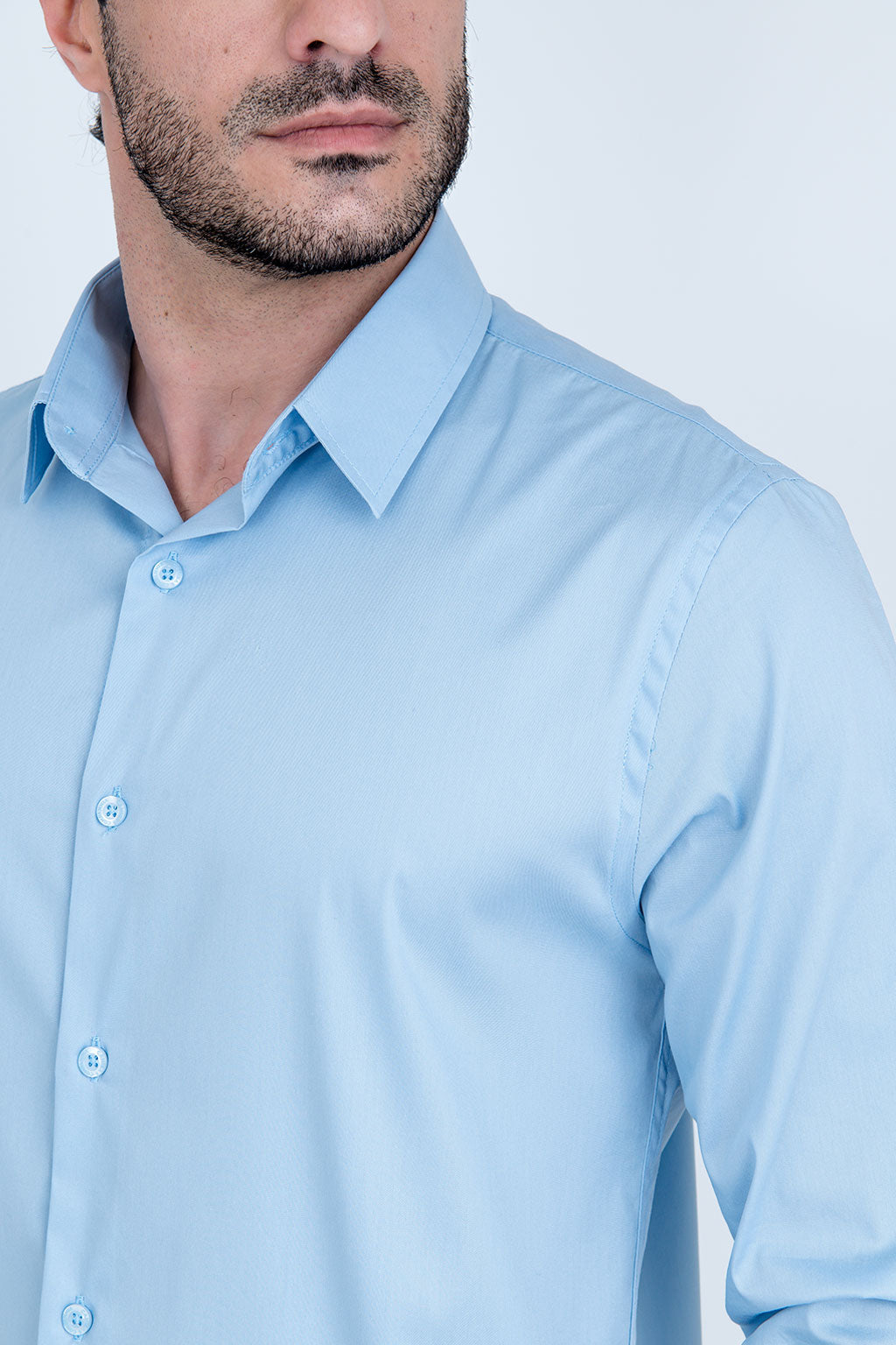 Camisa Poliamida e Algodão Azul Claro