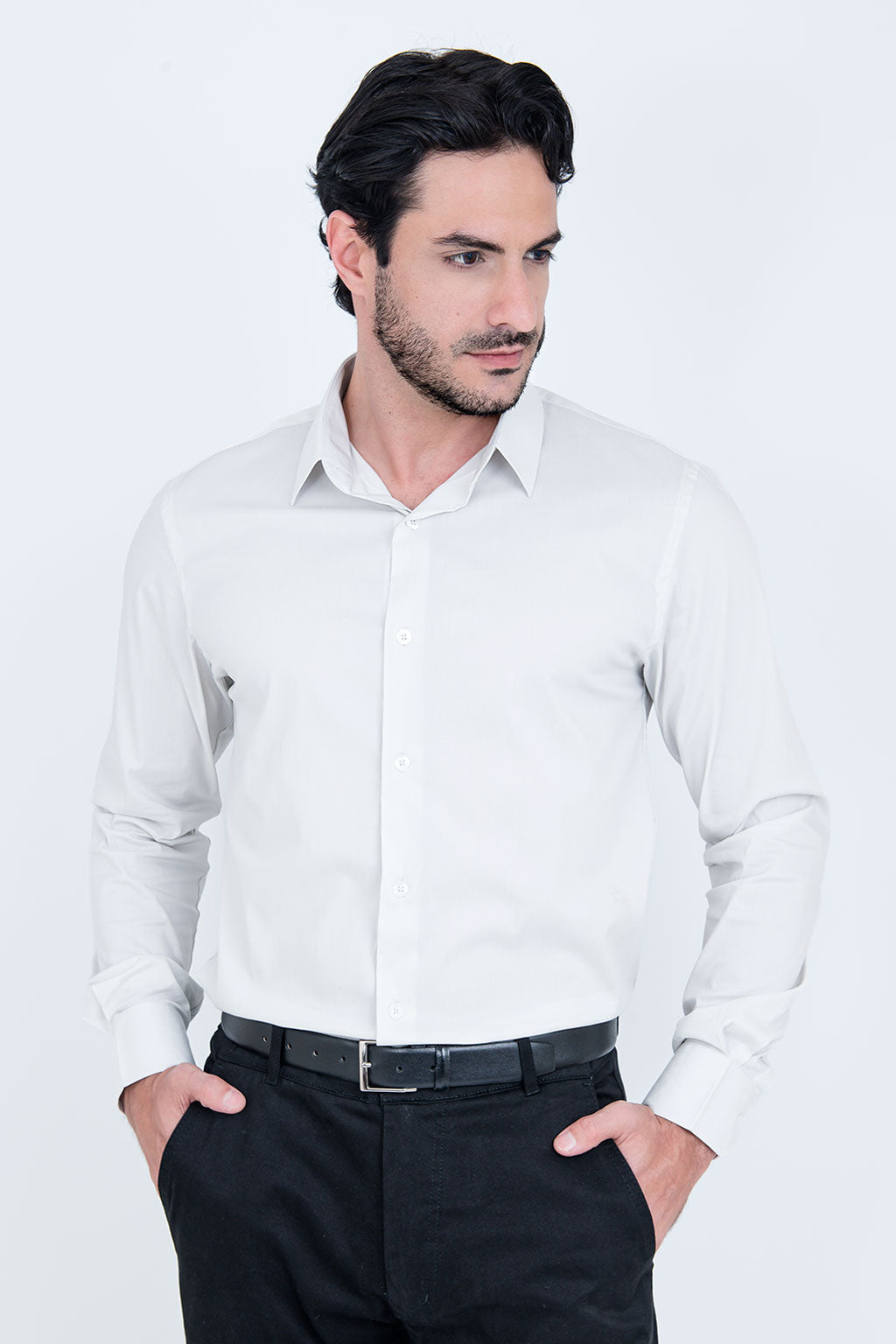Camisa Poliamida e Algodão Cinza Claro