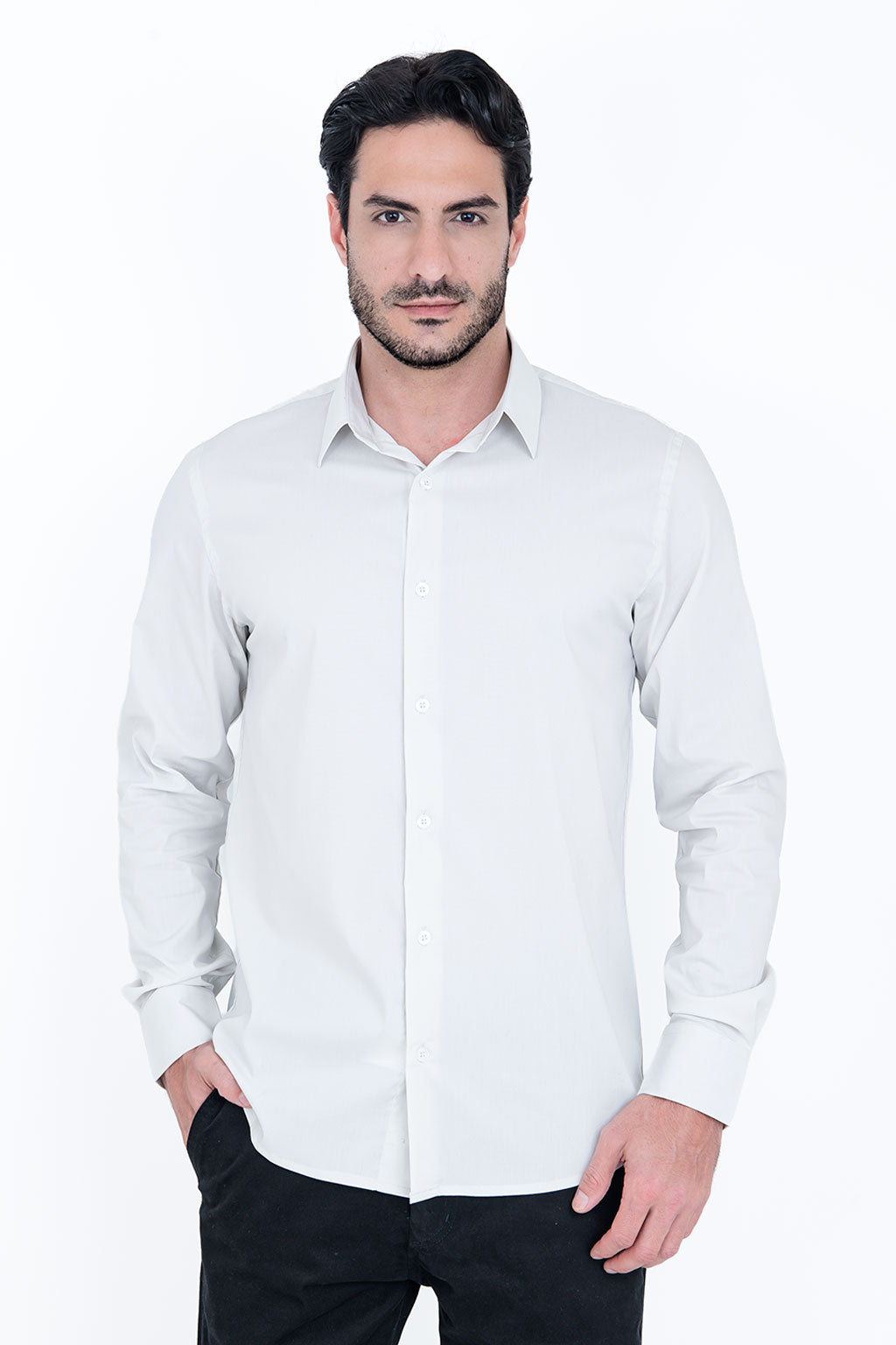 Camisa Poliamida e Algodão Cinza Claro