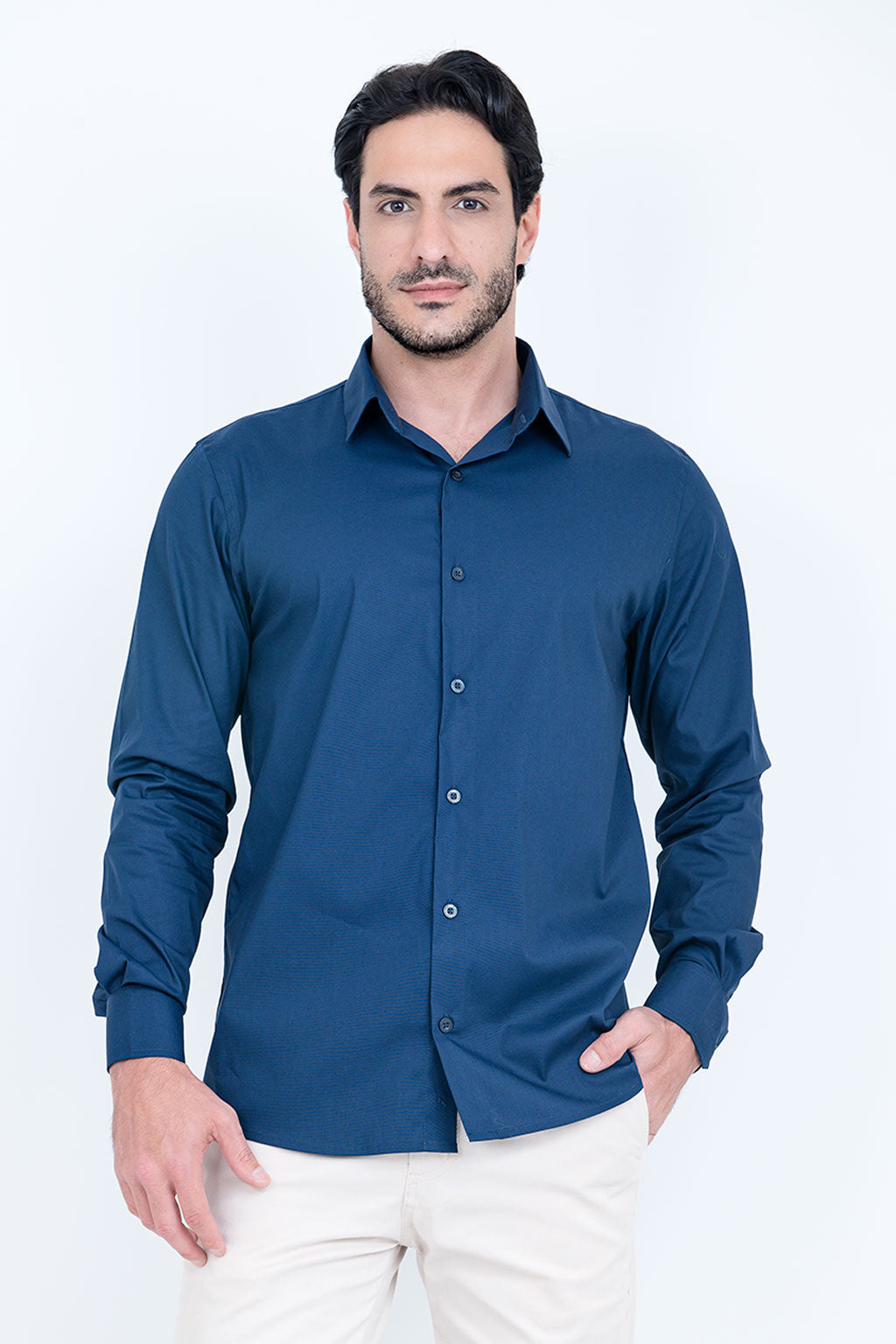 Camisa Poliamida e Algodão Marinho