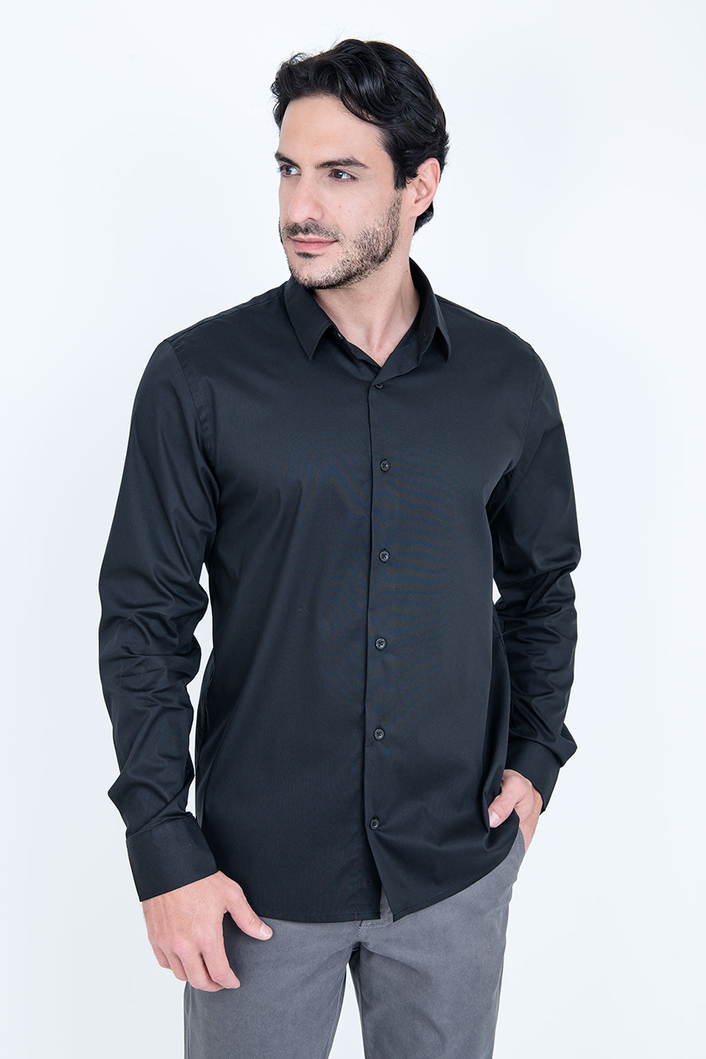 Camisa Poliamida e Algodão Preta