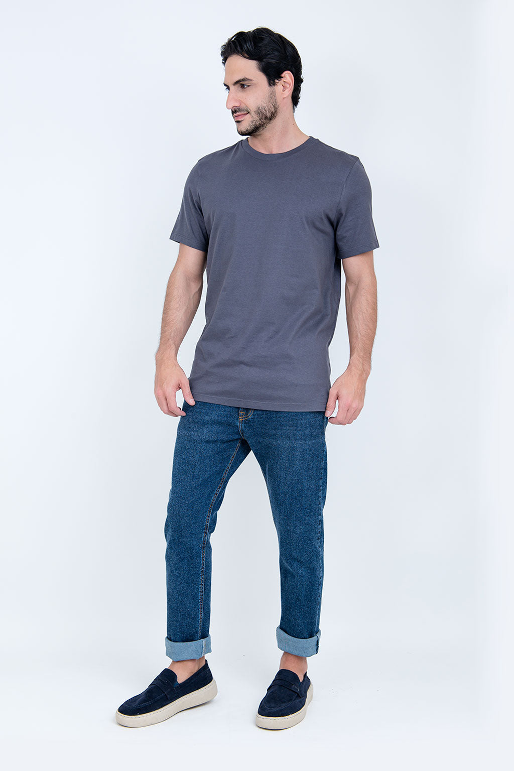 Camiseta Básica 100% Algodão Prime Chumbo
