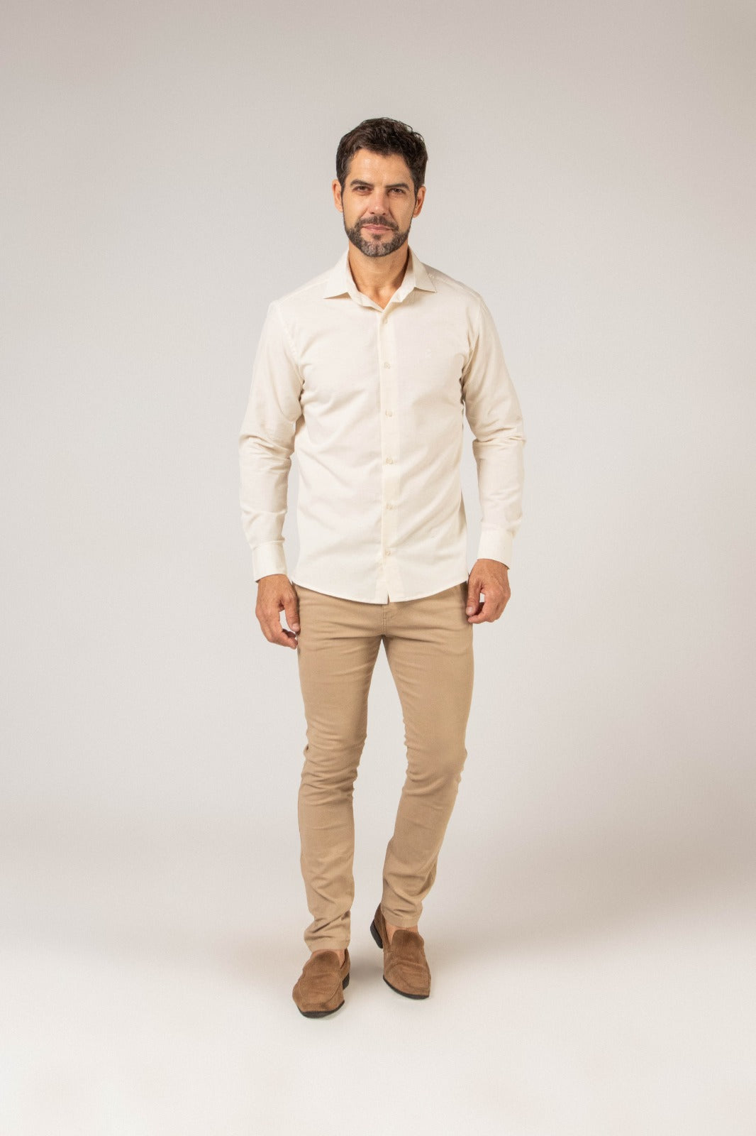 Camisa Linho Misto Manga Longa Palha