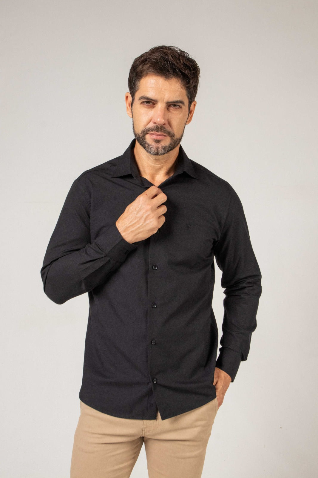 Camisa Linho Misto Manga Longa Preta