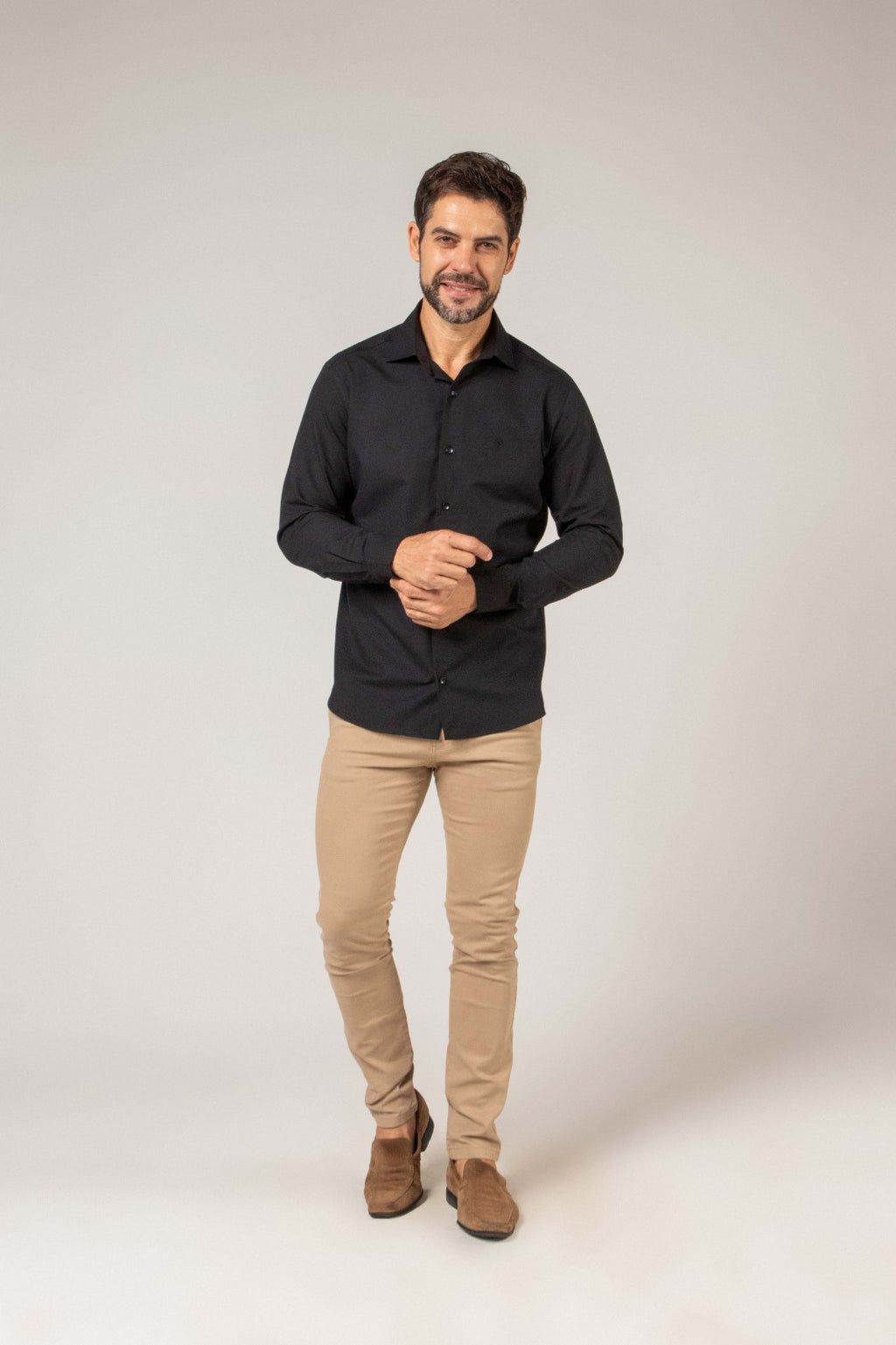 Camisa Linho Misto Manga Longa Preta