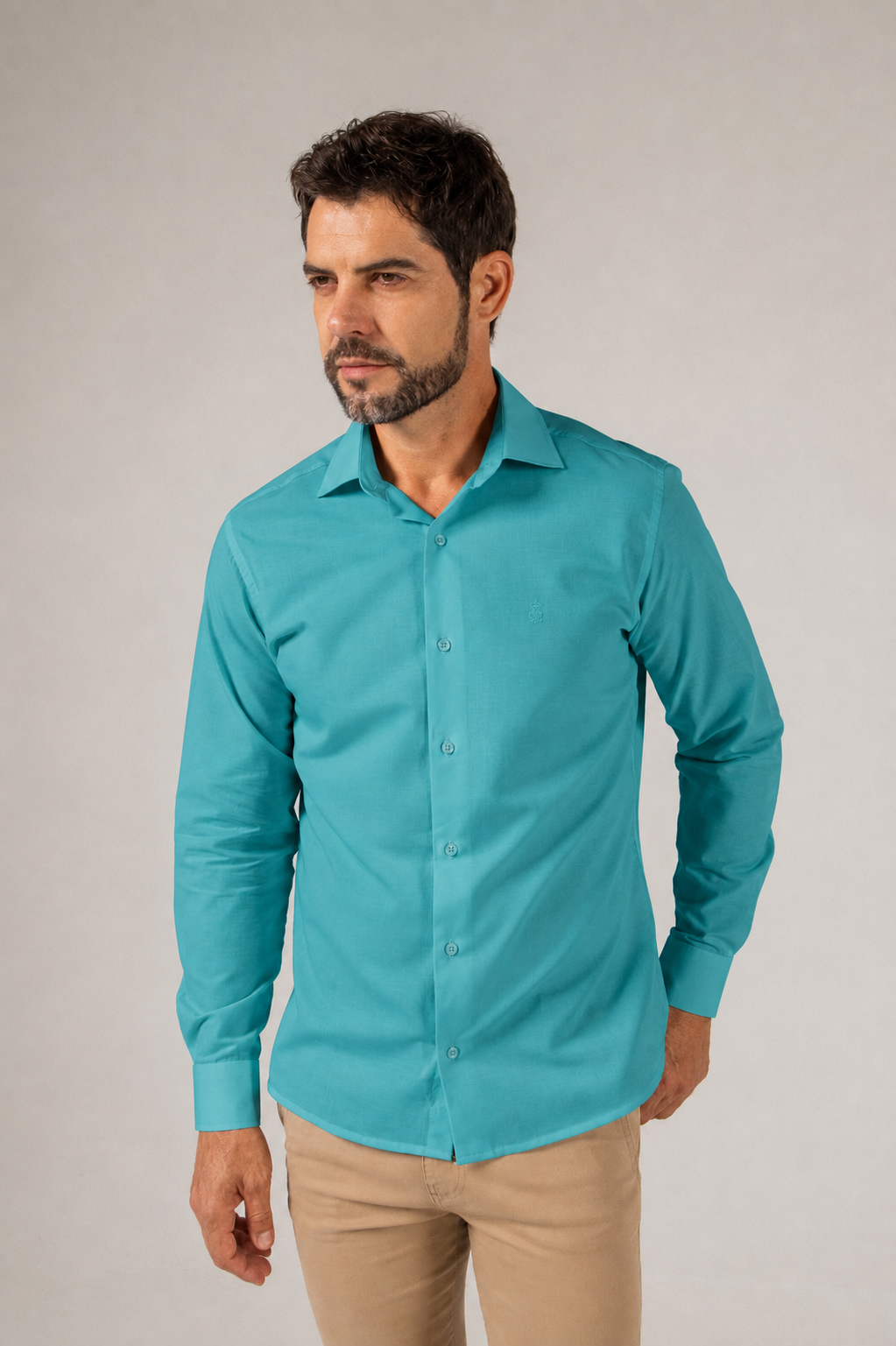 Camisa Linho Misto Manga Longa Verde