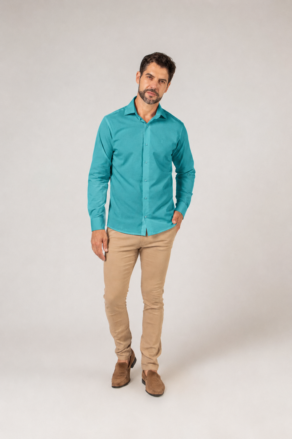 Camisa Linho Misto Manga Longa Verde
