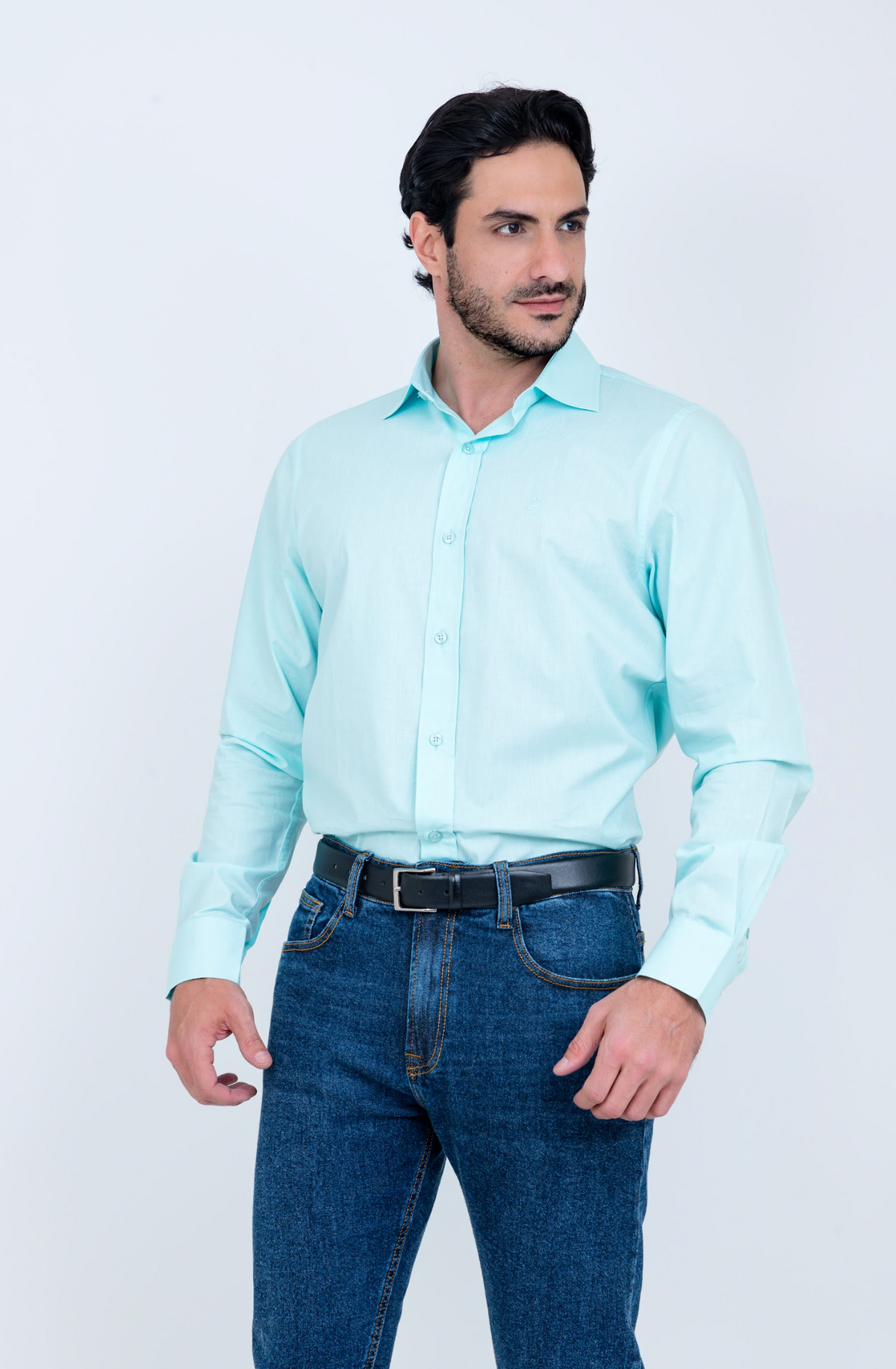 Camisa Masculina Algodão Manga Longa Verde Claro