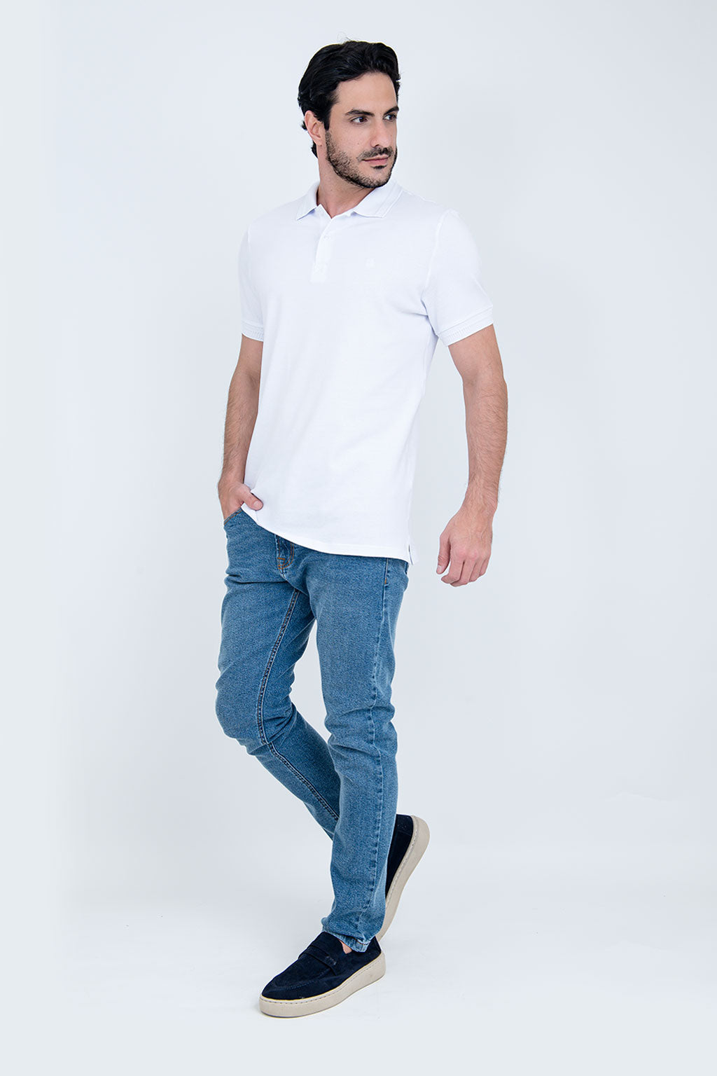 Polo Piquet Algodão com Elastano Branca
