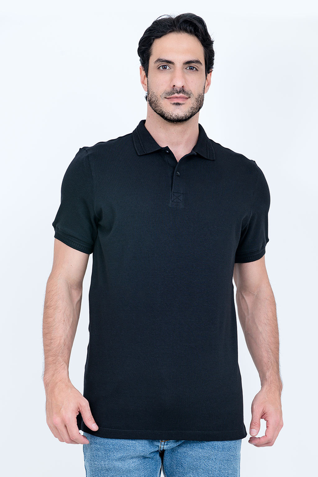 Polo Piquet Algodão com Elastano Preta