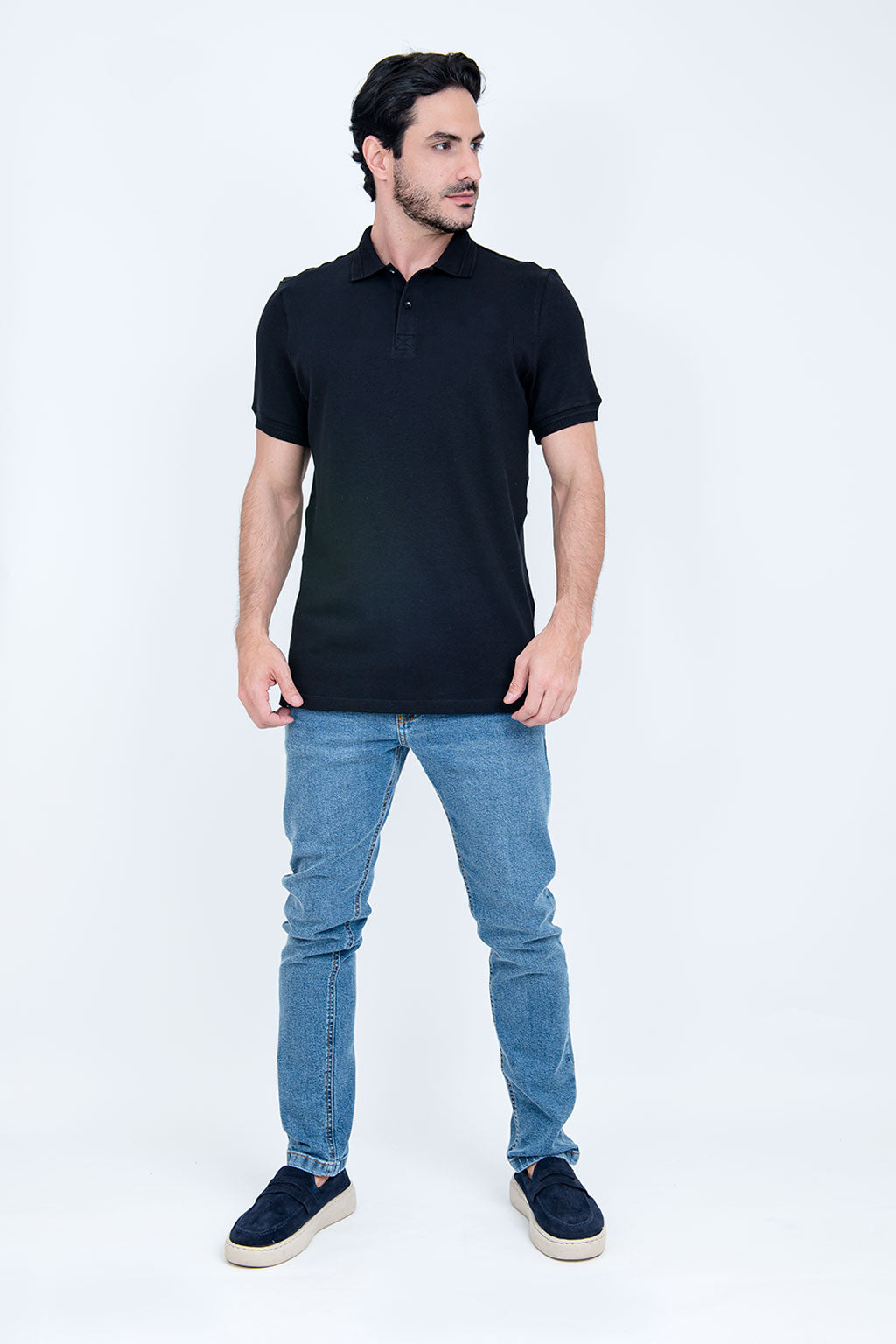 Polo Piquet Algodão com Elastano Preta