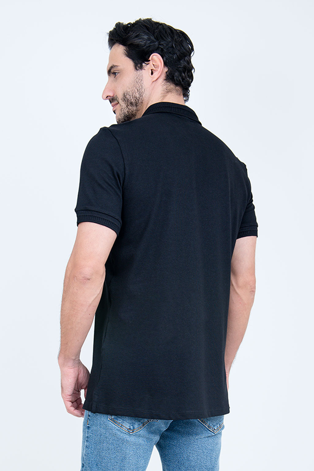 Polo Piquet Algodão com Elastano Preta