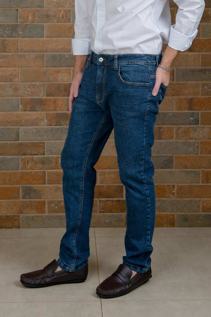 Calça Jeans Slim Masculina Stone Escuro Dark Stretch