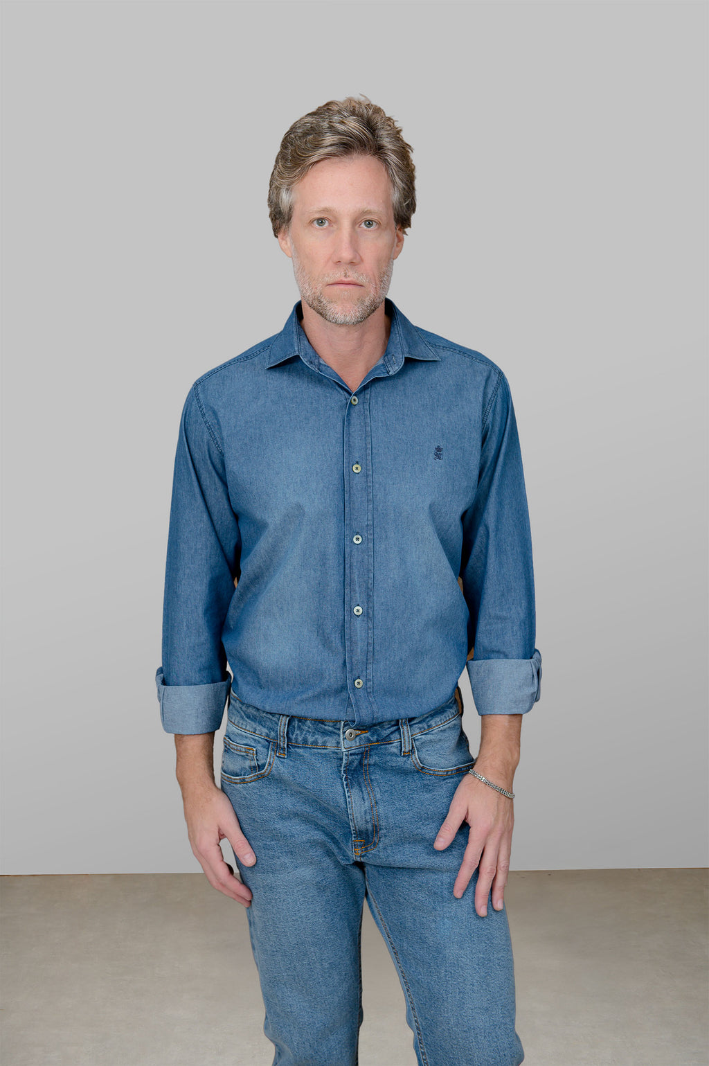 Camisa Jeans Masculina Manga Longa Stone Medio