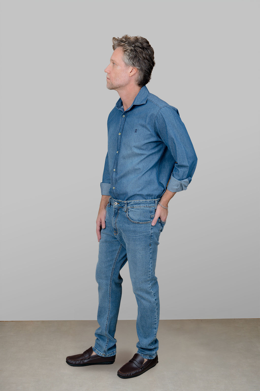 Camisa Jeans Masculina Manga Longa Stone Medio