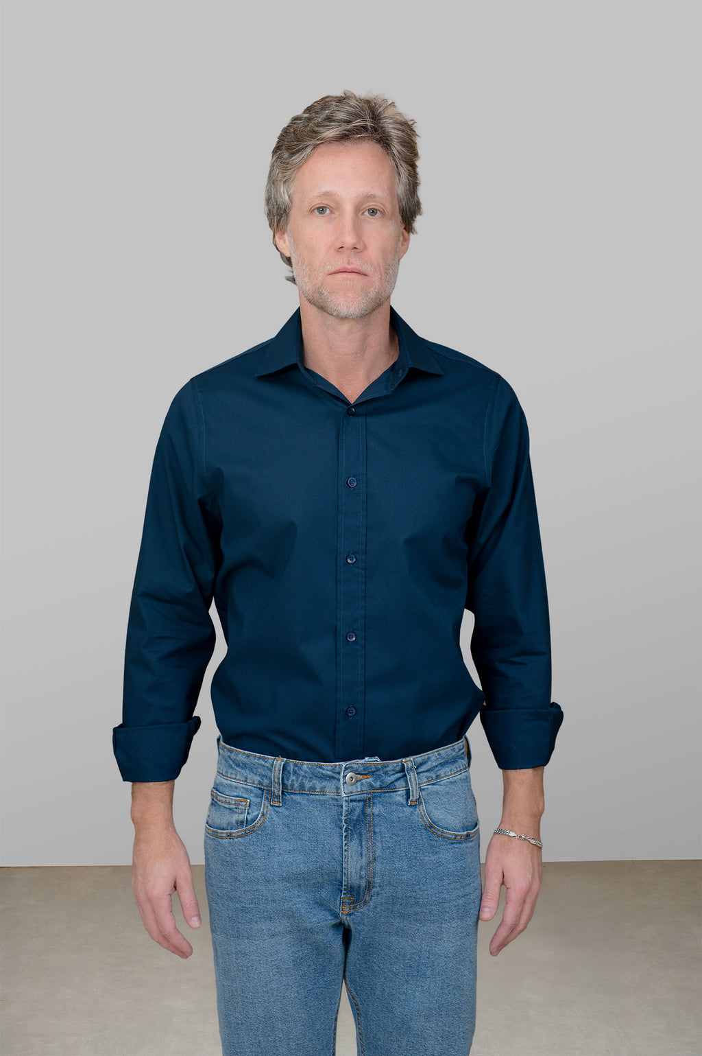 Camisa Masculina Algodão Manga Longa Marinho